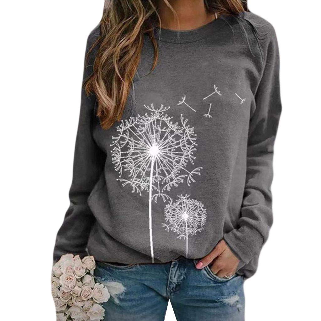aihihe Women's Vintage Dandelion Graphic Long Sleeve Crewneck T-Shirt - Cute Funny Blouse for Casual Wear, Date Night & Spring Outfits