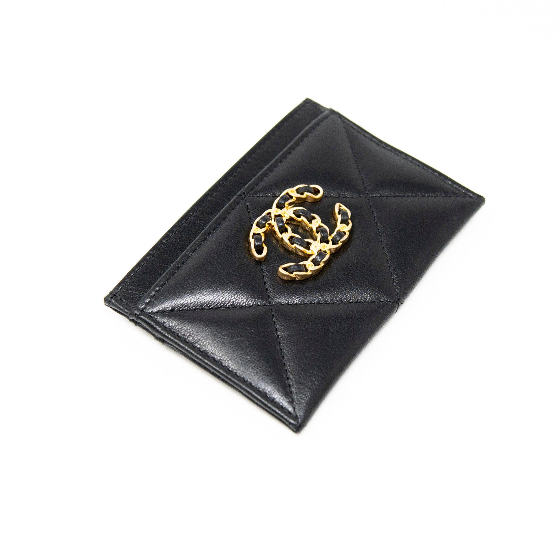 Chanel 19 Black Leather Card Holder Wallet - Luxury Compact Credit Card Case for Women | Perfect for Everyday Use, Travel & Gift Giving