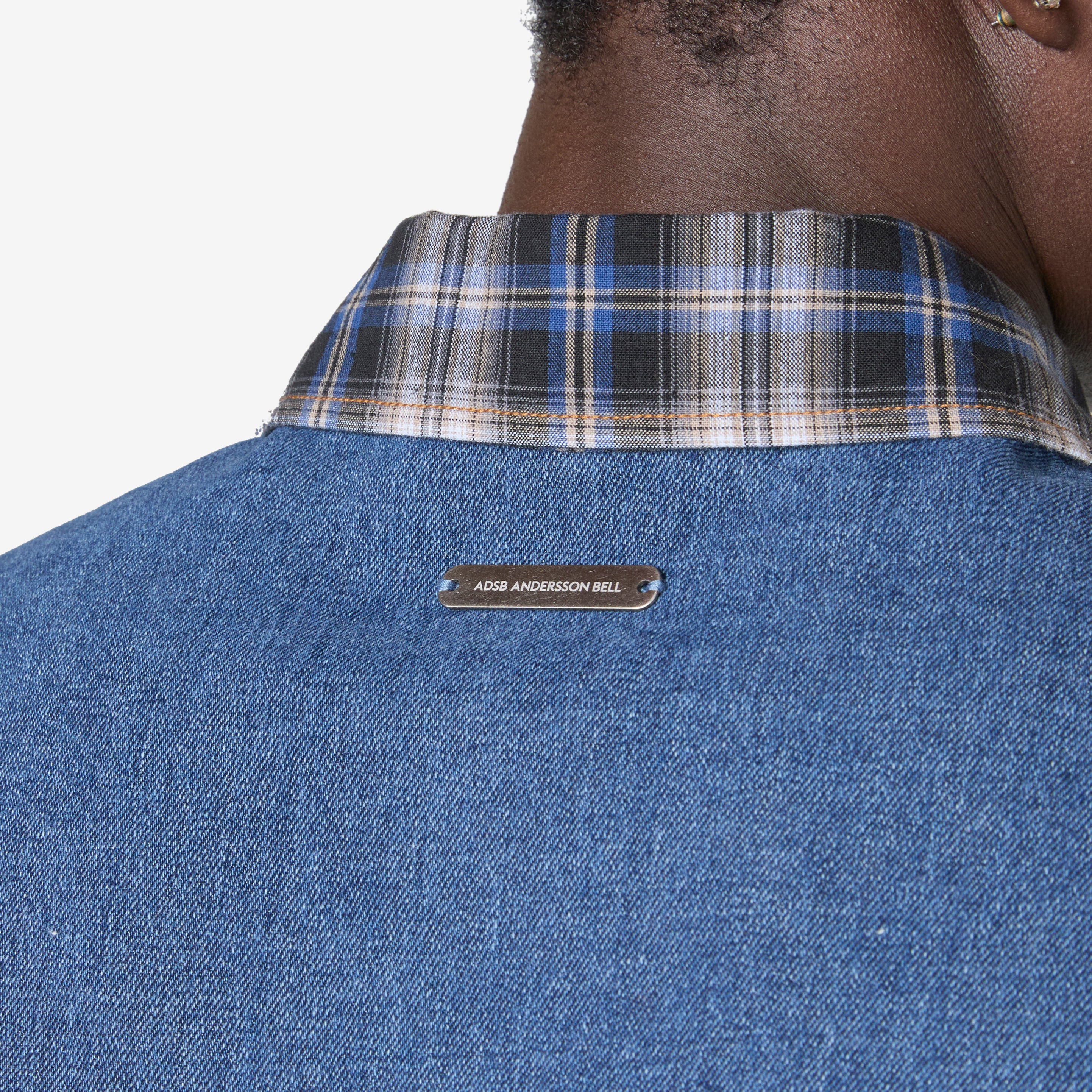 Men's Denim & Check Raw Cut Shirt in Blue - Casual Button Down Shirt for Streetwear and Everyday Outfits