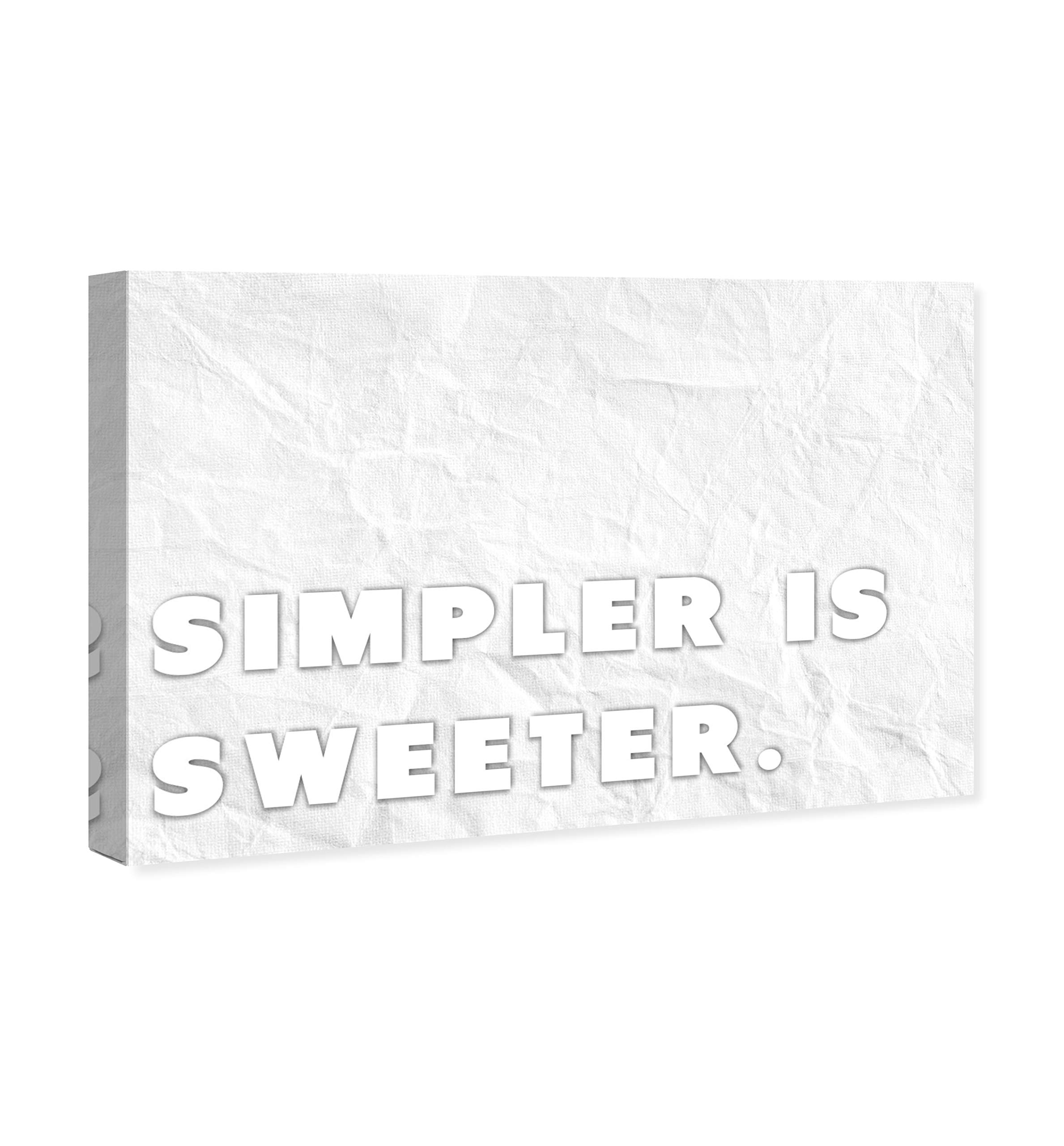 Oliver Gal Artist Co. 'Simpler is Sweeter' Typography Wall Art Canvas Print - 24x16 Inches White Framed Home Decor for Living Room, Bedroom & Office