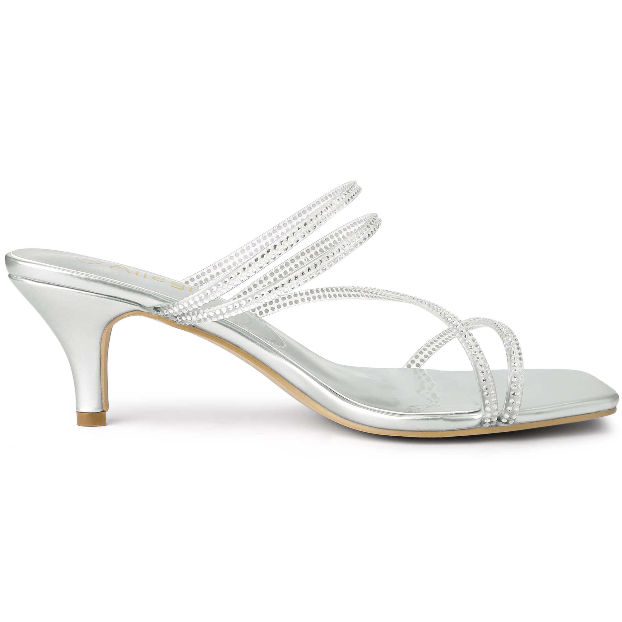 Allegra K Women's Rhinestone Strappy Kitten Heel Slide Sandals - Elegant Dressy Summer Shoes for Weddings, Parties & Date Nights