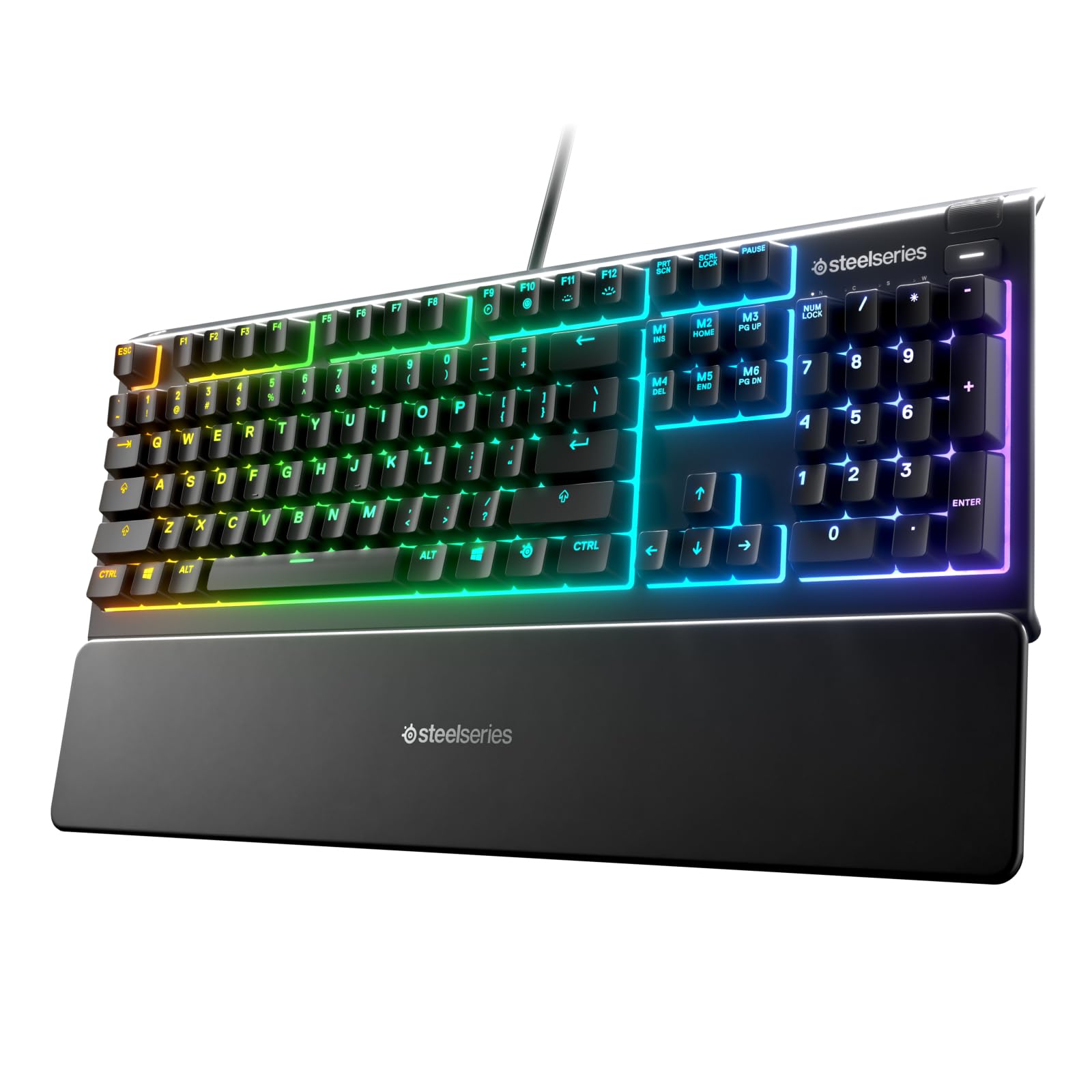 SteelSeries Apex 3 RGB Gaming Keyboard with 10-Zone Illumination, IP32 Water Resistant, Magnetic Wrist Rest - Whisper Quiet Switches for PC, PS4, PS5, Xbox Gaming & Office Work