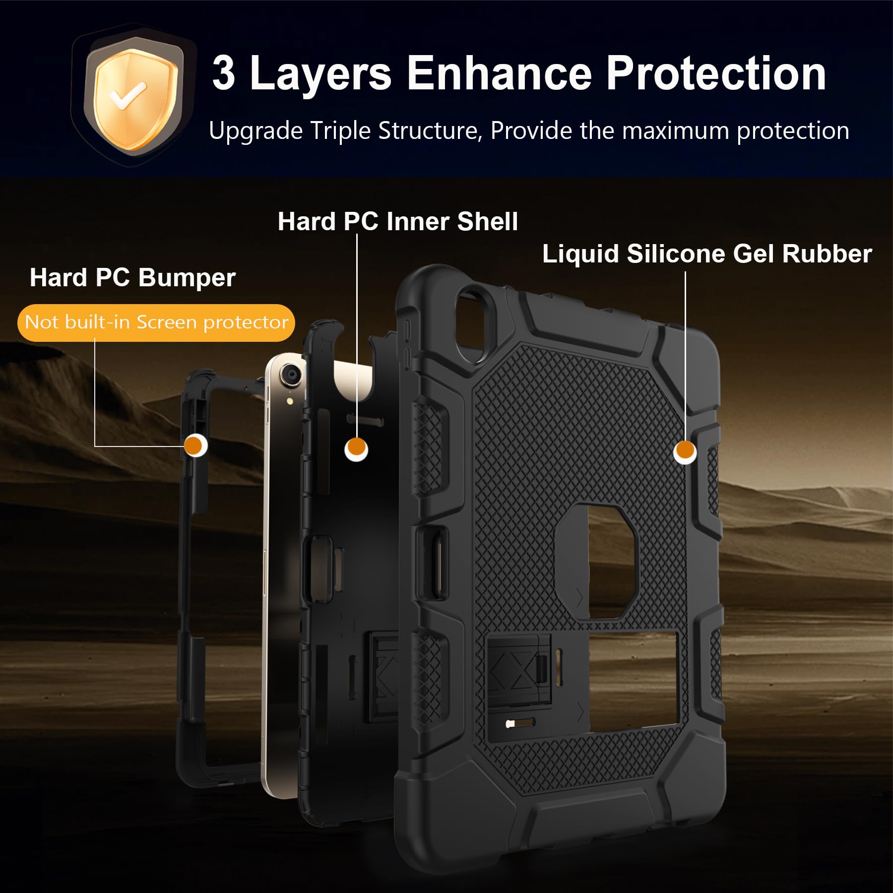 Rantice Heavy Duty Shockproof Rugged Case for iPad Air 11 Inch (M3/M2) 2025/2024 & iPad Air 5th/4th Gen 10.9 Inch (2022/2020) - Protective Cover with Apple Pencil Holder, Black - Perfect for Travel, Work, and Outdoor Adventures