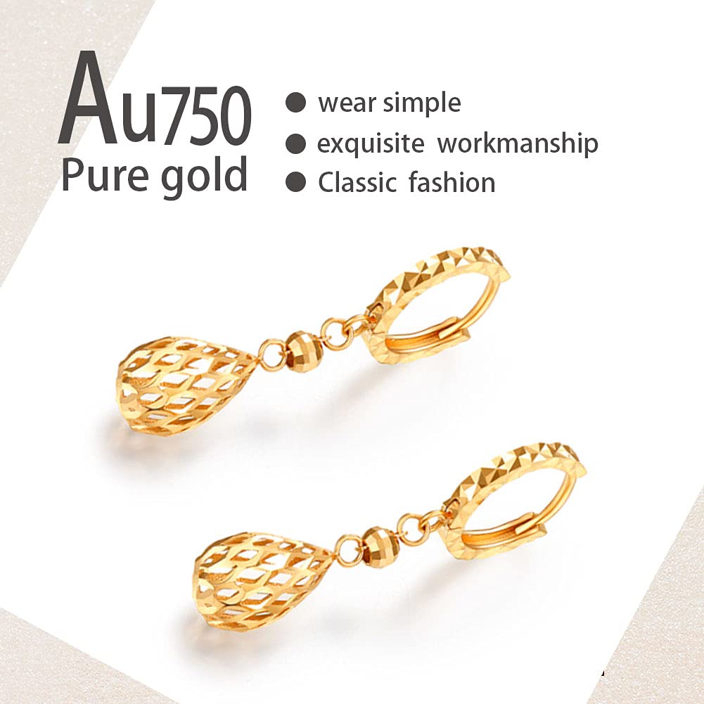 18K Solid Gold Hoop Earrings for Women - Dainty Hollow Teardrop Dangle Earrings, Real Gold Jewelry with Certificate | Perfect Gift for Wedding, Prom, Party & Everyday Elegance