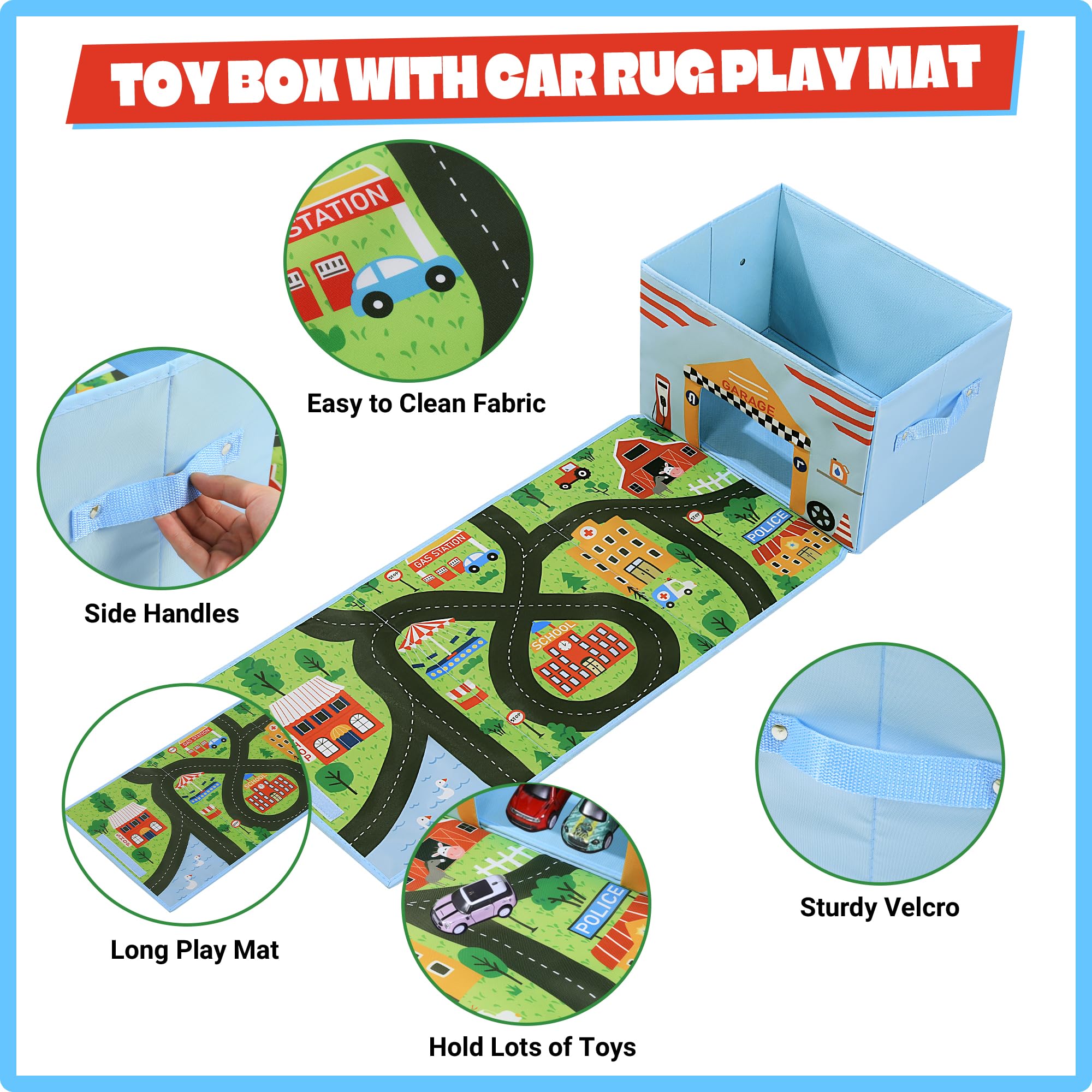 HOMBYS Collapsible Toy Car Storage Box with Play Mat - 15