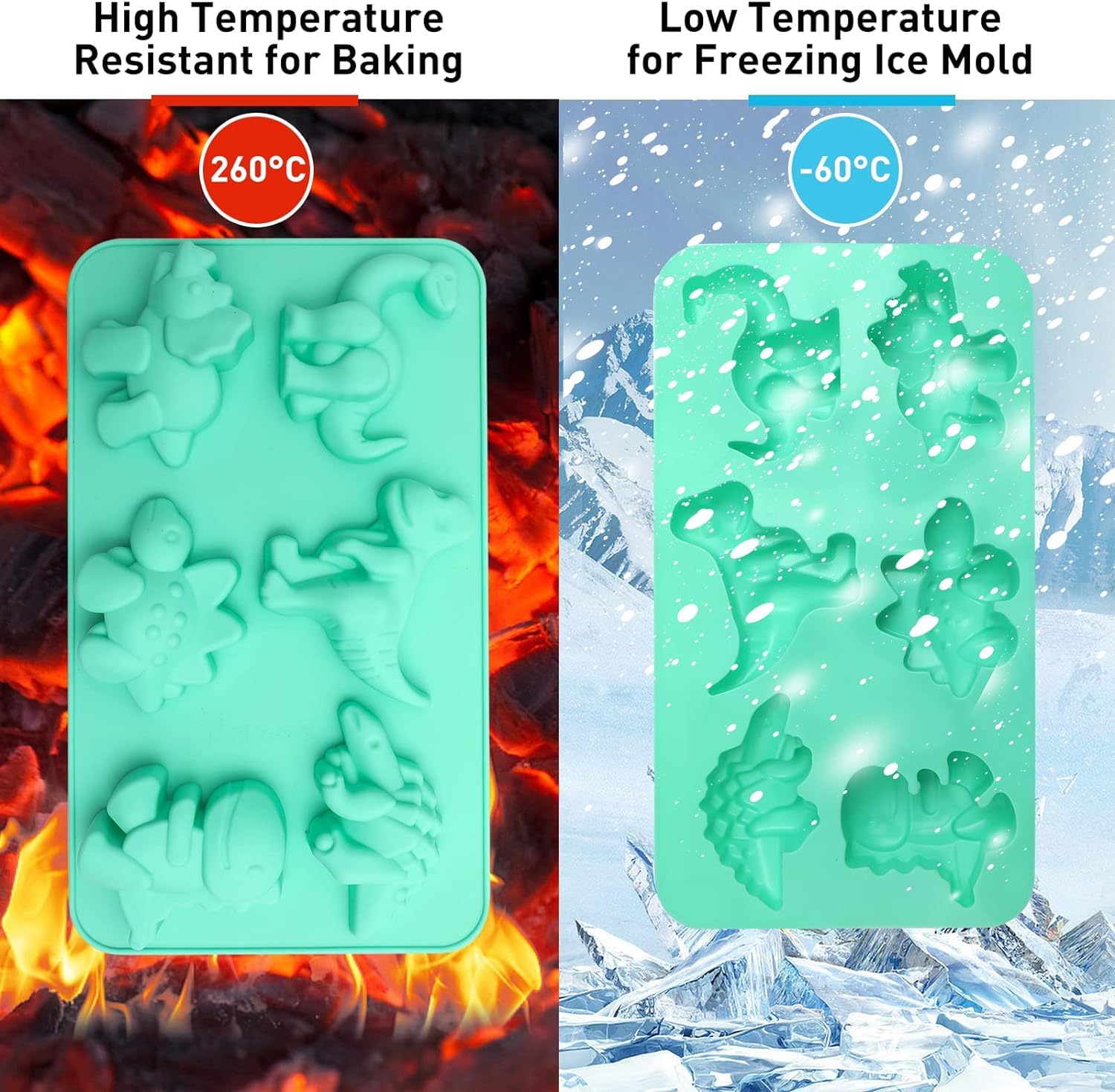 Dinosaur Silicone Jello Molds - Food Grade Kawaii Baby Dino Ice Cube & Chocolate Molds for Kids - Perfect for Birthday Parties, Baking Treats & DIY Crafts