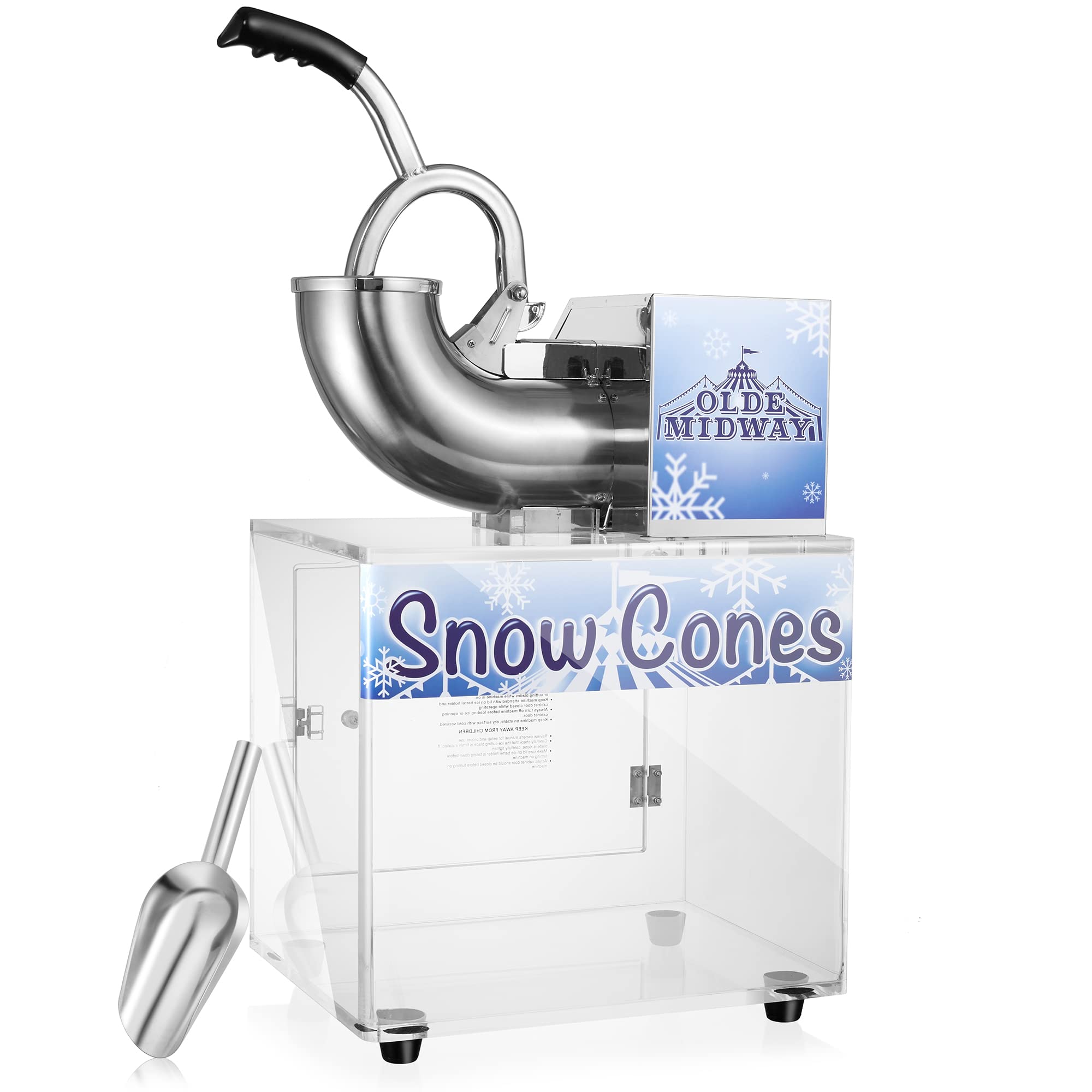 Olde Midway Commercial Snow Cone Machine - Heavy Duty Shaved Ice Maker with Stainless Steel Scoop for Parties, Events & Concessions