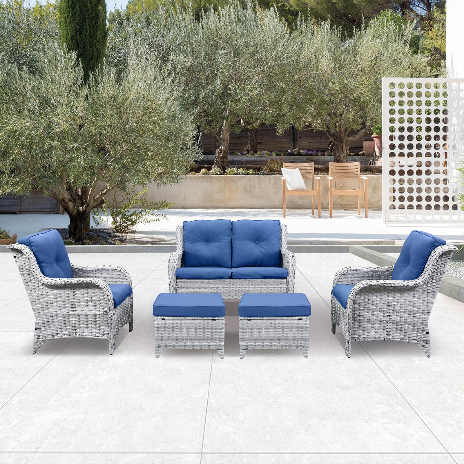Outdoor Patio Furniture Ottoman Set of 2 - All-Weather Wicker Rattan Footstool with Soft Cushions - Perfect for Garden, Poolside, Deck & Backyard Relaxation