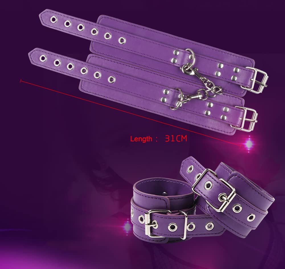 Adjustable Leather Wrist Handcuffs Bracelet & Satin Sleep Eye Mask Set - Role Play, Exercise Bands, Cosplay Accessories for Halloween, BDSM, and Bedroom Bondage Scenes