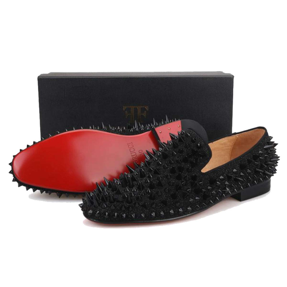 FERUCCI Men's Black Spiked Loafers with Crystal Rhinestones - Stylish Comfort for Casual Wear & Evening Outfits