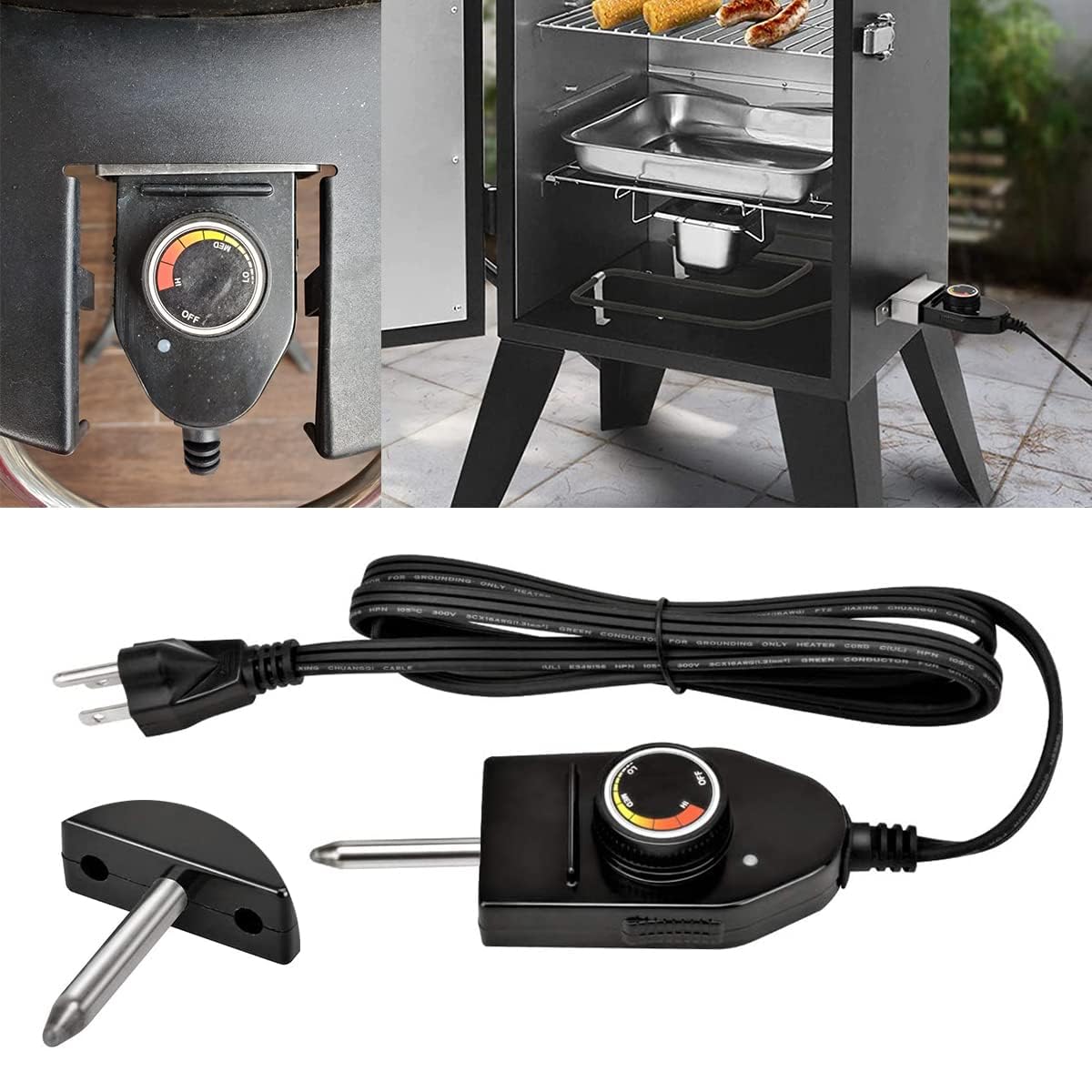 AJinTeby 1500W Electric Smoker Heating Element Replacement with Adjustable Thermostat - Universal Fit for Most Electric Smokers & Turkey Fryers - Perfect for BBQ, Smoking Meats, and Outdoor Cooking