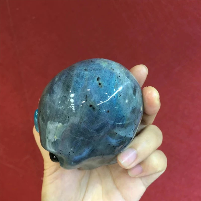 Natural Labradorite Crystal Skull Carving - Alien Design for Chakra Healing, Reiki & Meditation | Unique Spiritual Gift & Home Decoration (Perfect for Yoga Rooms, Altars & Energy Work)