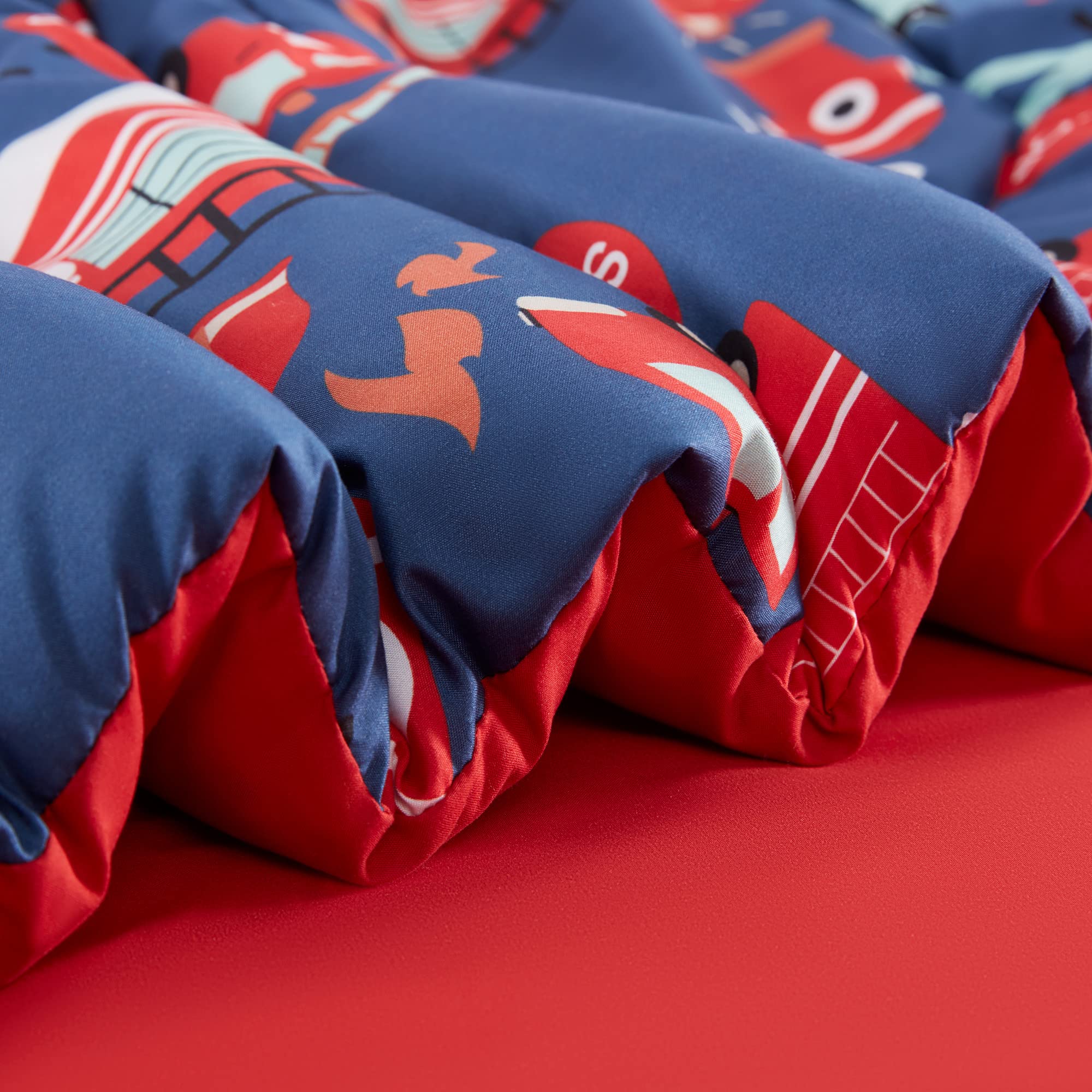 Kids Twin Bedding Set - 5 Piece Super Soft Comforter Set with Sheet, Pillowcase & Sham | Fade Resistant & Easy Care | Fire Truck Design | Perfect for Boys' Bedroom, Sleepovers & Nursery Decor