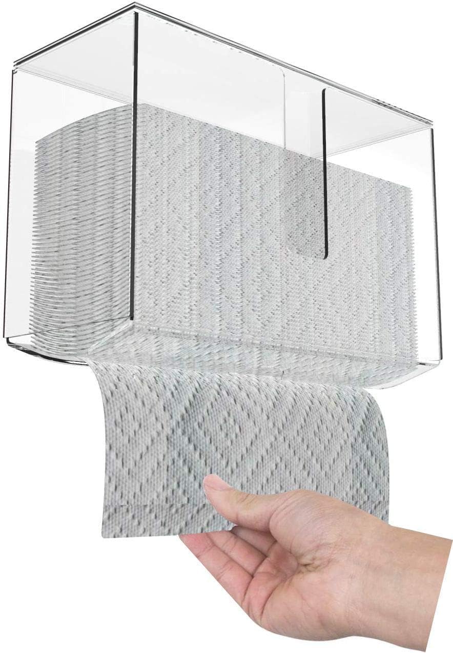 No Drill Wall Mount Paper Towel Holder - Clear Acrylic Folded Towel Dispenser for Bathroom, Kitchen & Toilet | Fits Z-Fold & Multi-Fold Towels | Space-Saving Solution (Pack of 1) by CQ Acrylic | Perfect for Small Spaces, RVs & Office Break Rooms