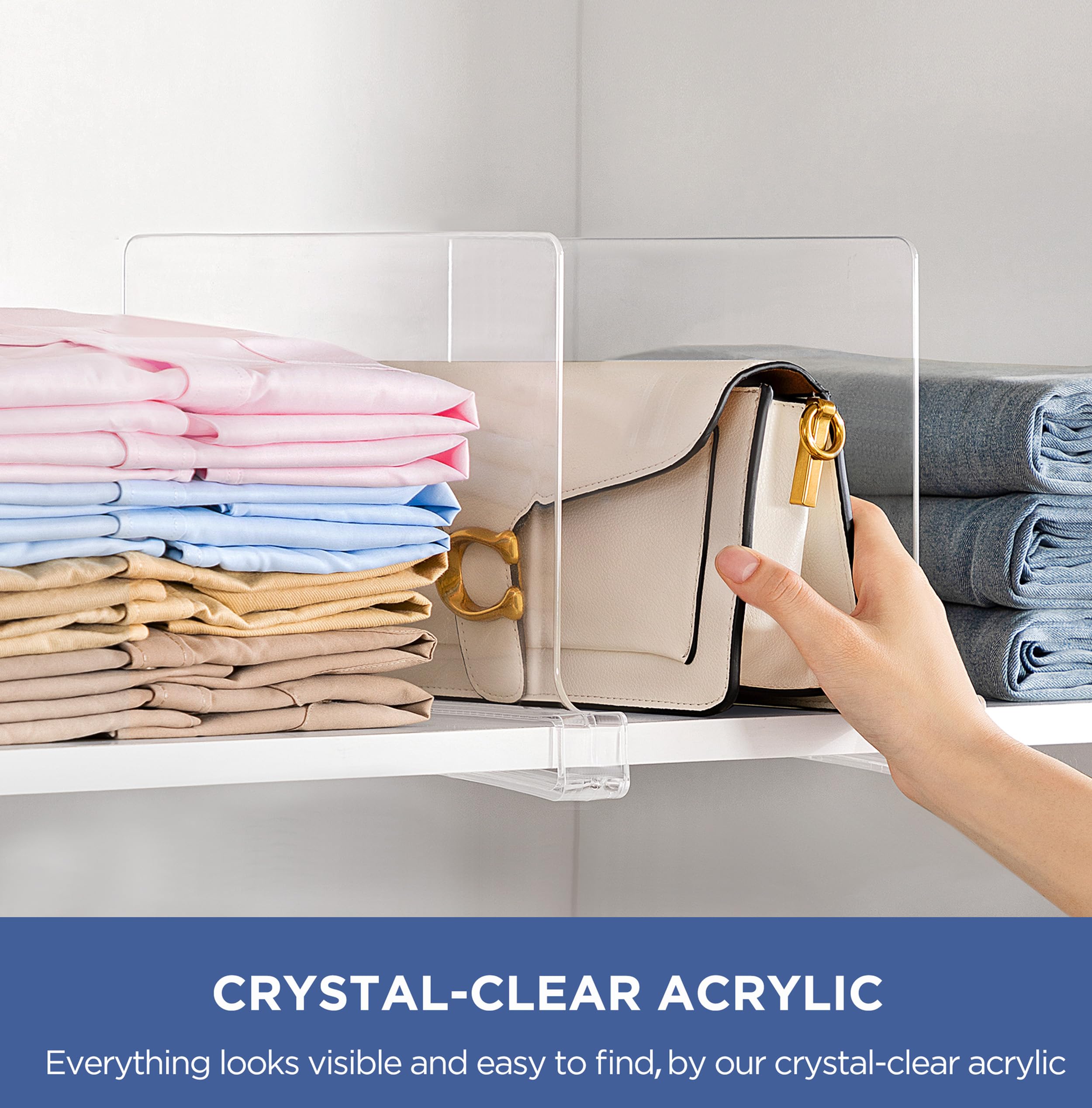 HBlife 12 Pack Clear Shelf Dividers - Adjustable Acrylic Organizer for Closet, Kitchen & Bookshelf | Perfect for Sweaters, Shirts, Handbags & More | Space-Saving Storage Solution for Bedroom & Office Organization