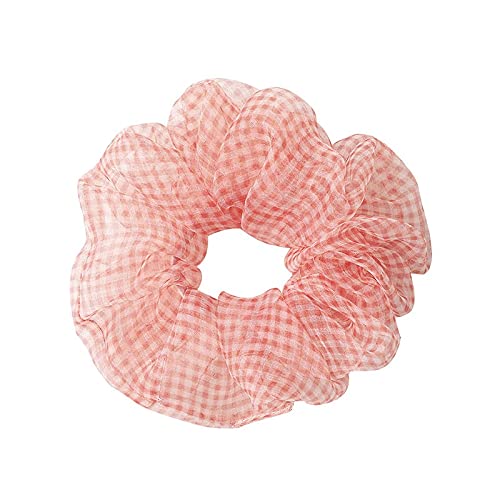 6 Pack Fashion Organza Soft Elastic Hair Bands - Sweet Plaid Scrunchie Hair Ties for Women & Girls, Ponytail Holders with Grid Pattern (Multiple Designs Available) - Perfect for School, Work, Parties and Everyday Styling