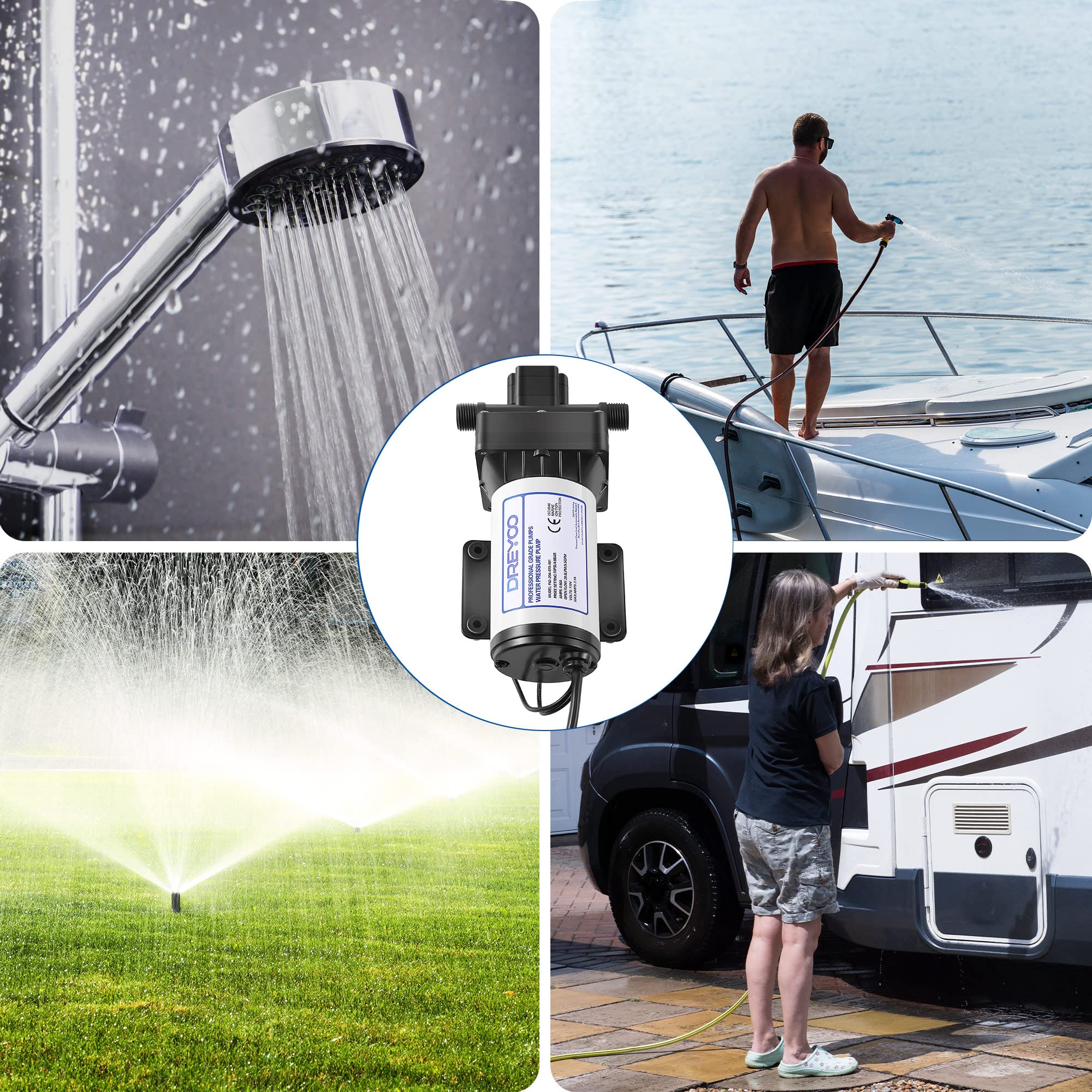 High Pressure Water Booster Pump 110V 5.5 GPM 70 PSI - Self Priming Industrial Water Pump with Power Plug & Brass Fittings - Ideal for Kitchen, Bathroom, RV, Marine, Caravan, Garden Irrigation (Black)