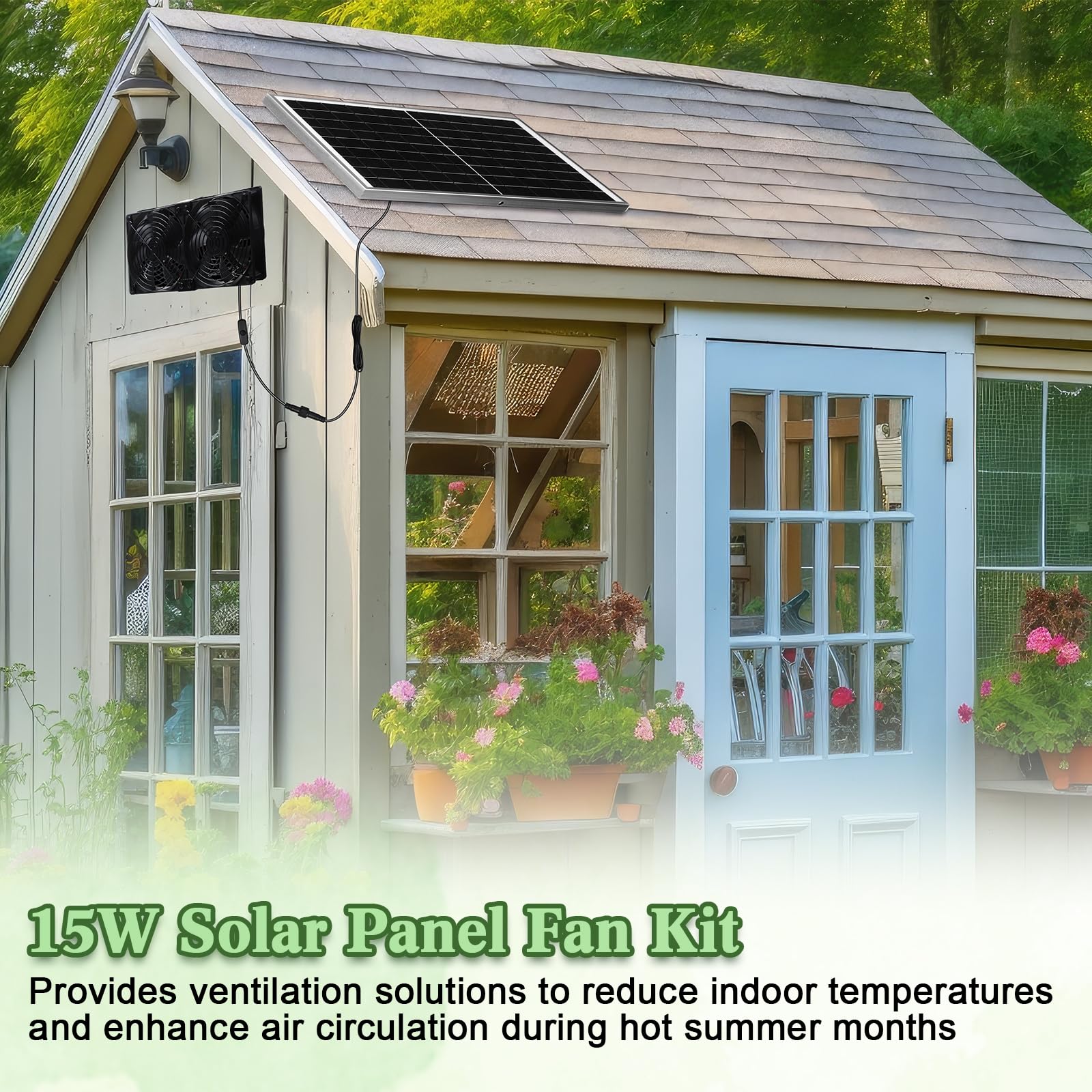 15W Solar Panel Fan Kit - 2 Pcs Waterproof High Speed DC Brushless Exhaust Fans for Attic, Shed, Barn, Chicken Coop & Greenhouse - DIY Cooling Ventilation System (Perfect for Solar Powered Air Circulation in Outdoor Structures)