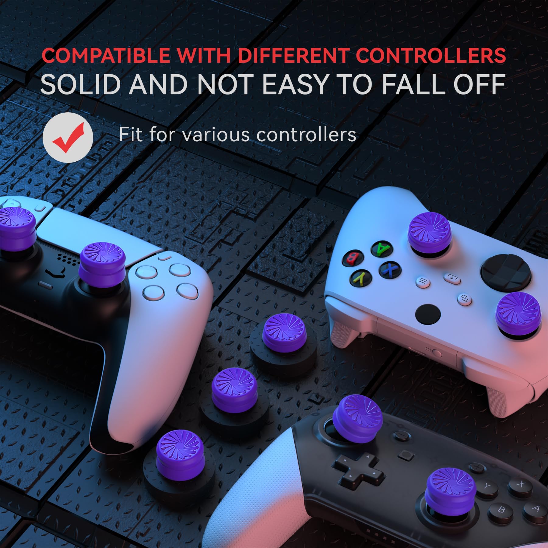 PlayVital Thumb Grip Cushion Caps for PS5/PS4, Xbox Series X/S/One, Switch Pro & Elite Series 2 Controllers - 3 Pairs, Purple - Enhance Gaming Comfort for Long Sessions