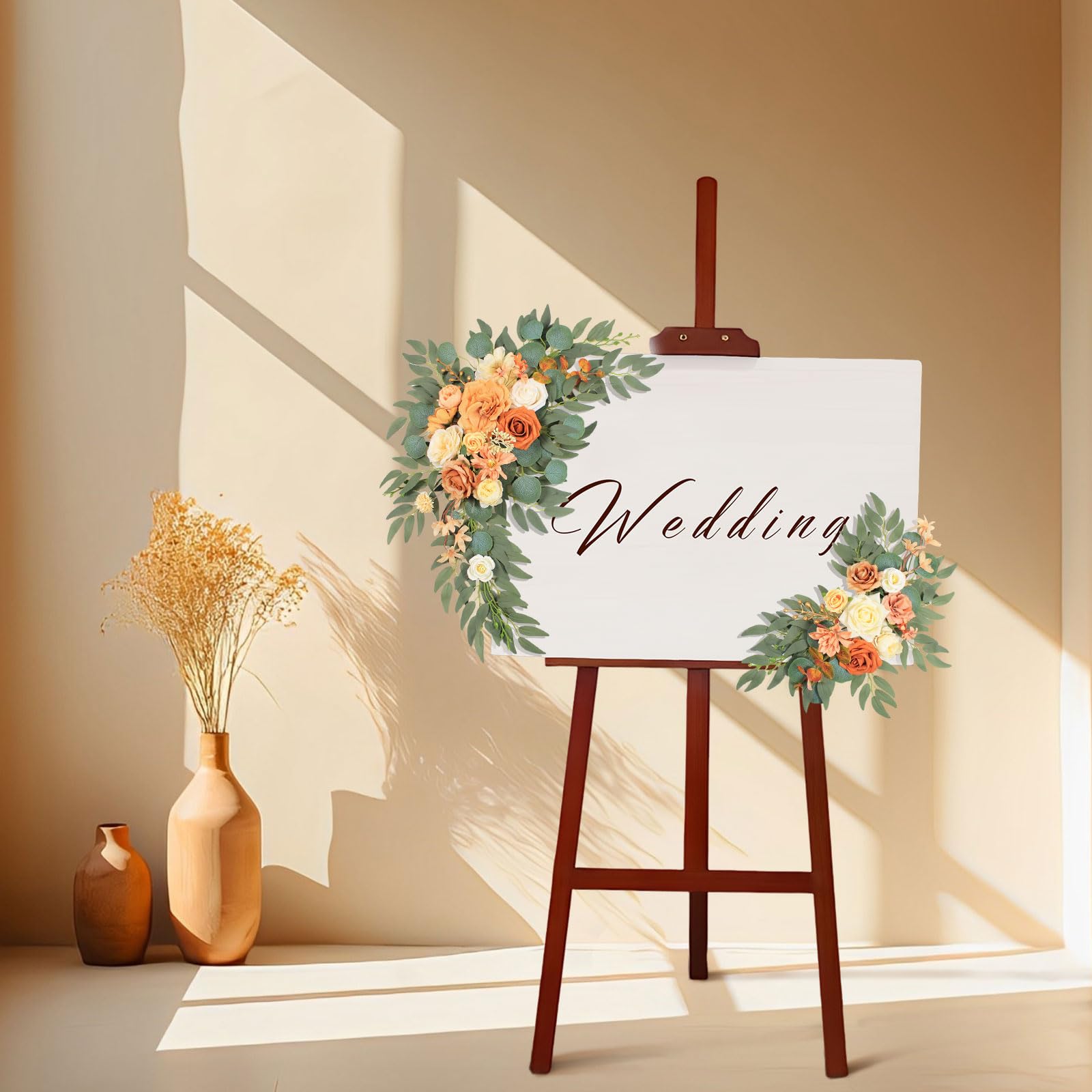 2-Pack Faux Flower Wedding Arch Decor - Artificial Silk Flowers for Wedding Welcome Sign, Reception & Backdrop (Champagne Orange) | Perfect for Outdoor Ceremonies, Photo Booths & Bridal Showers