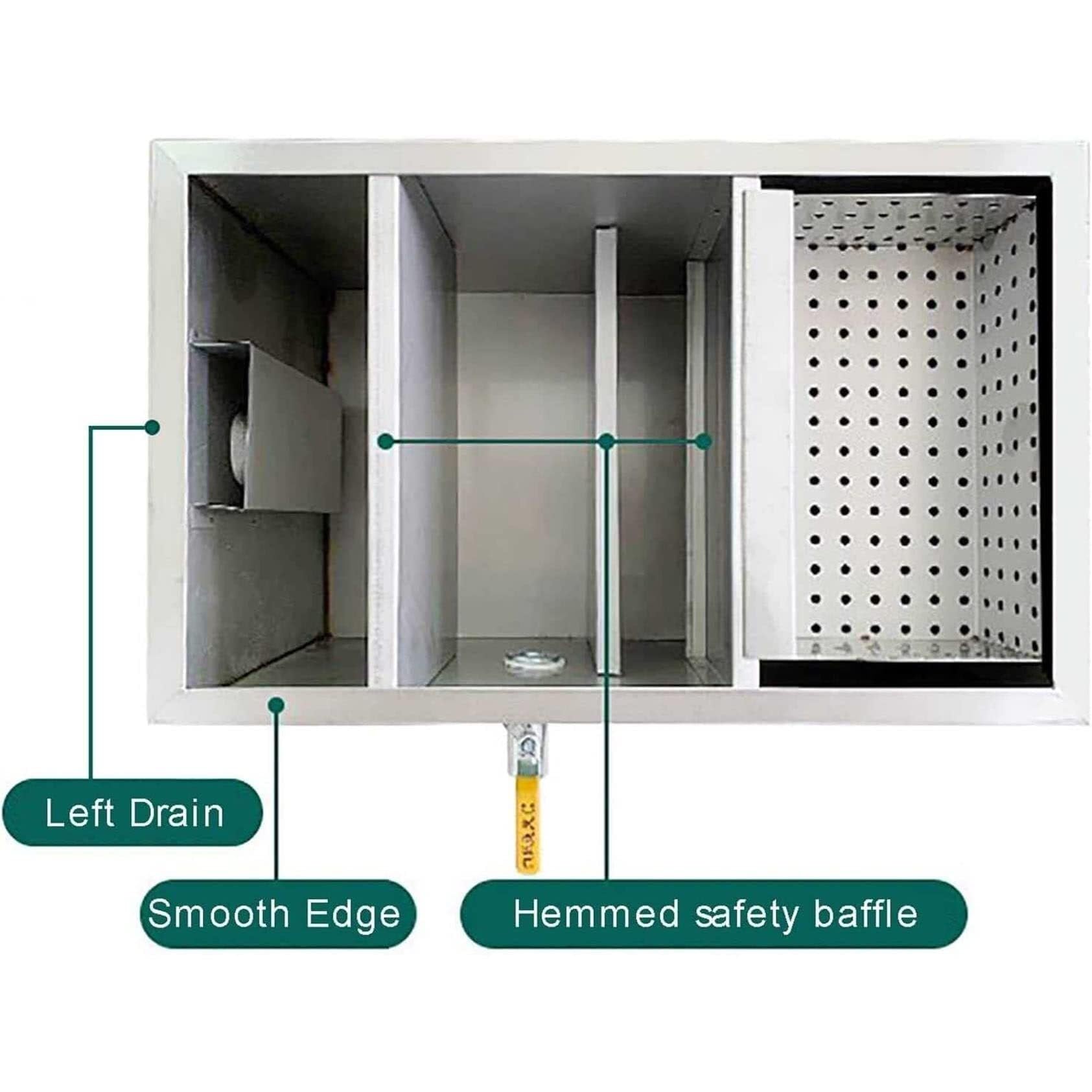 Stainless Steel Commercial Grease Interceptor 60x30x30cm - Under Sink Grease Trap & Oil-Water Separator for Restaurant Kitchen Wastewater with Removable Baffles | Heavy-Duty Drainage Solution for Food Service & Commercial Kitchens