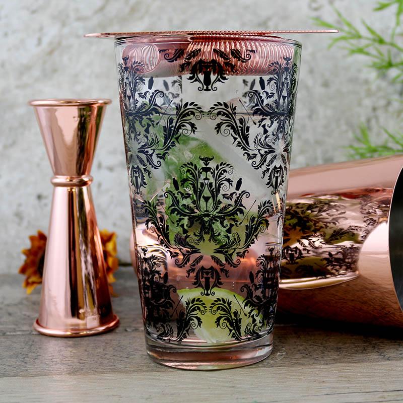 16oz Black Cocktail Themed Damask Mixing Glass - Premium Barware for Cocktail Mixing, Home Bars & Professional Bartending - Perfect for Mojitos, Martinis & Classic Cocktails
