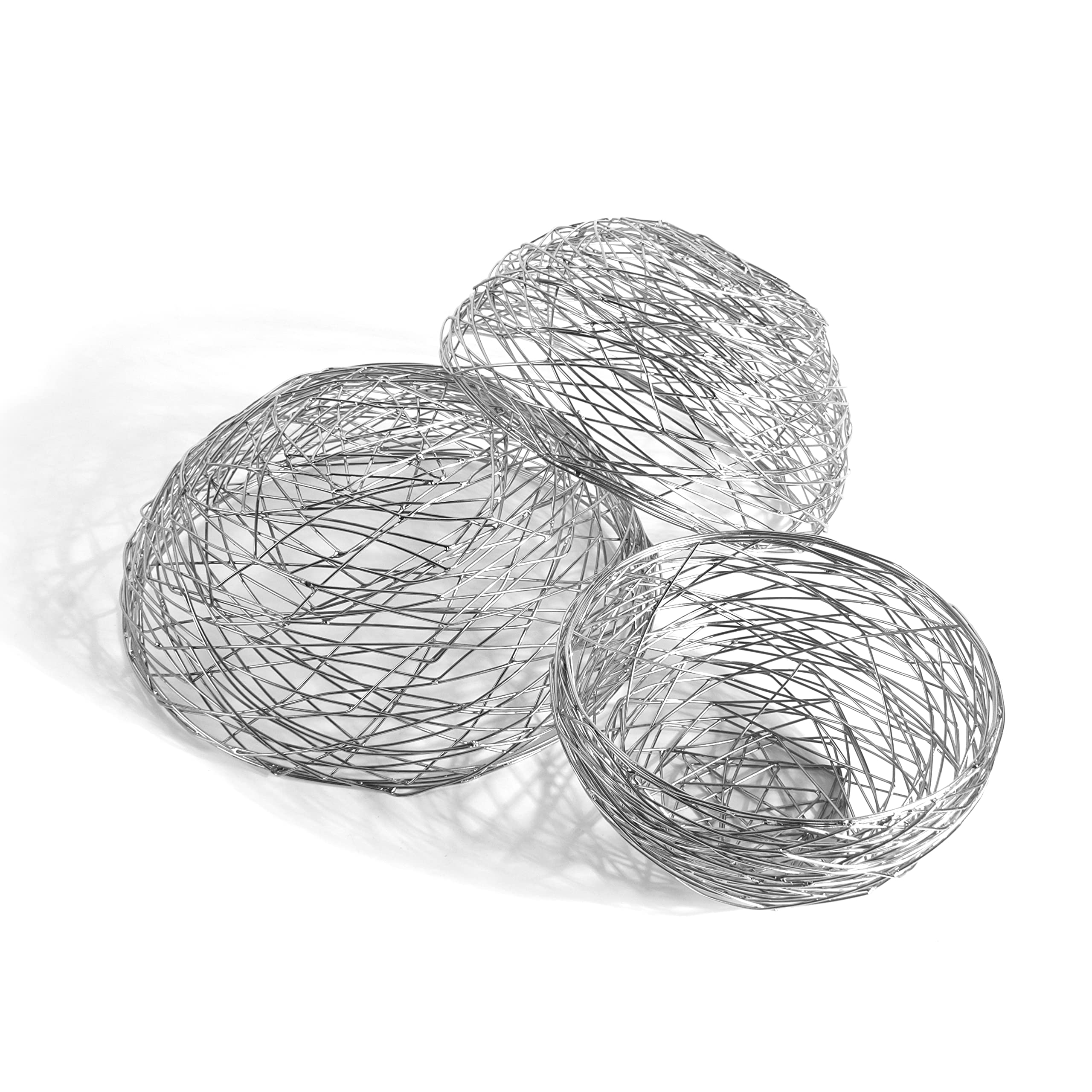 Alpha Living Home 3-Piece Shiny Silver Metal Fruit Basket Set for Kitchen Counter - Decorative Vegetable & Fruit Holder Bowl for Dining Table, Pantry, and Home Decor | Perfect for Organizing Fruits, Veggies, and Displaying as Centerpiece