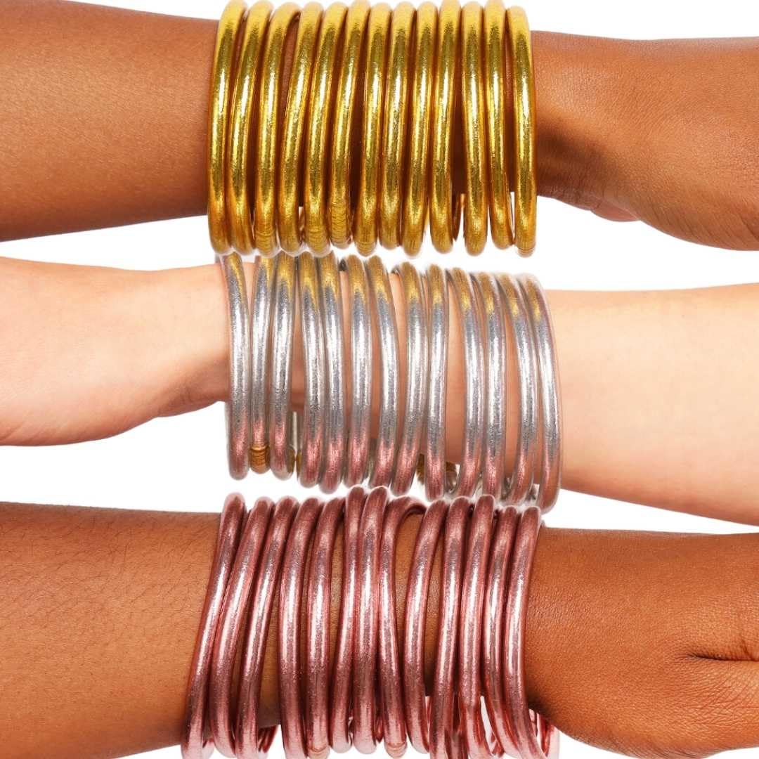 BuDhaGirl Rose Gold All Weather Bangles (AWB) - Serenity Prayer Bracelet for Women | Waterproof & Durable Jewelry | Perfect for Yoga, Meditation, Travel & Everyday Wear