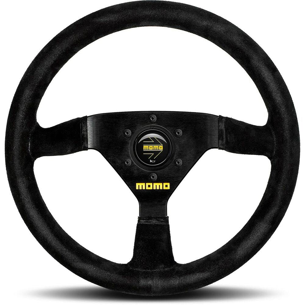 Momo R1913/35S Black Suede Steering Wheel - 1 Pack - Premium Racing Wheel for Sports Cars & Simulators - Perfect for Track Days, Drifting & Gaming Setups