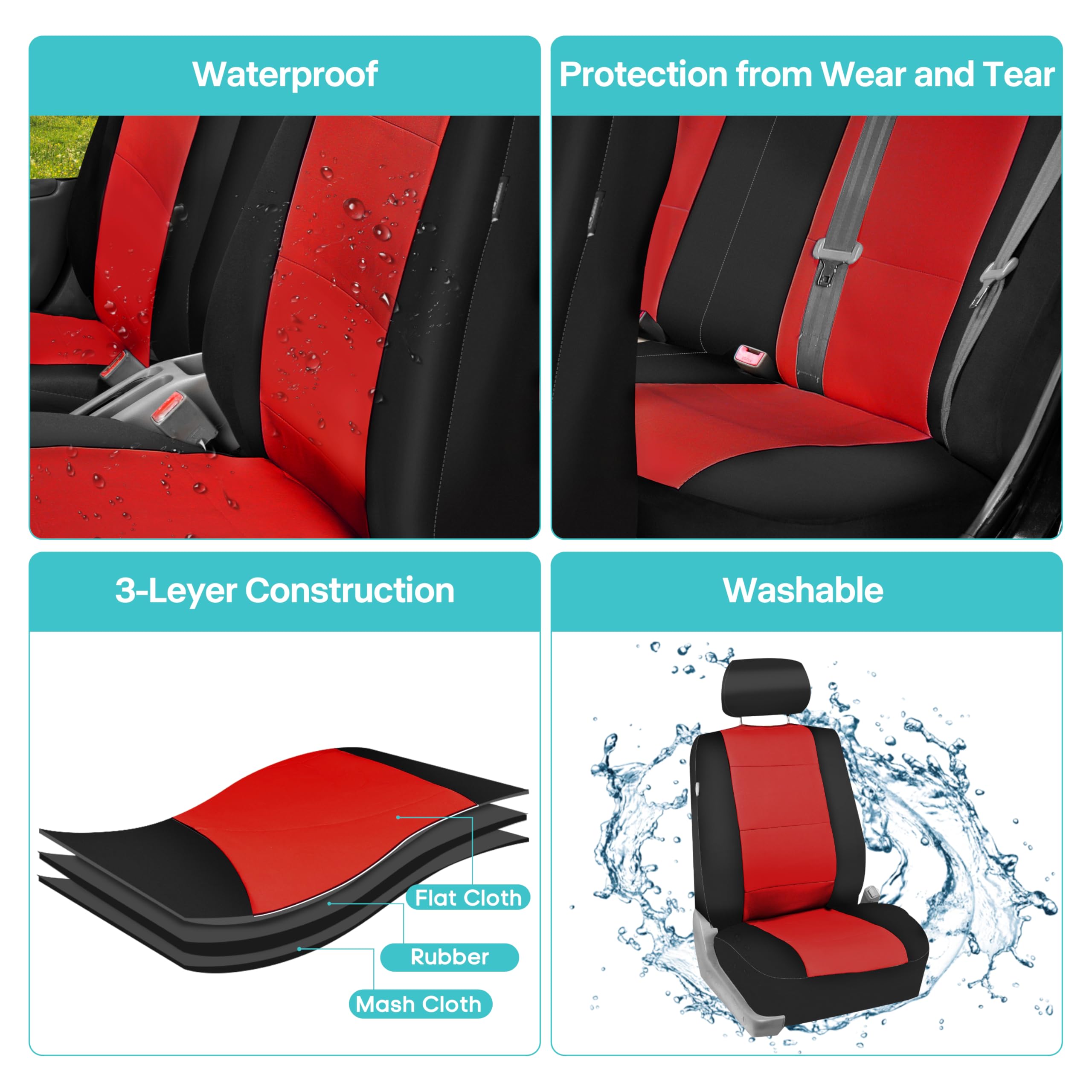 Premium FH Group Neoprene Car Seat Covers Full Set - Universal Fit for SUV, Sedan, Truck | Airbag Compatible, Low Back Front & Split Bench Rear Seat Covers | Machine Washable, Durable & Stylish Red Design | Perfect for Daily Commute, Road Trips & Family Travel