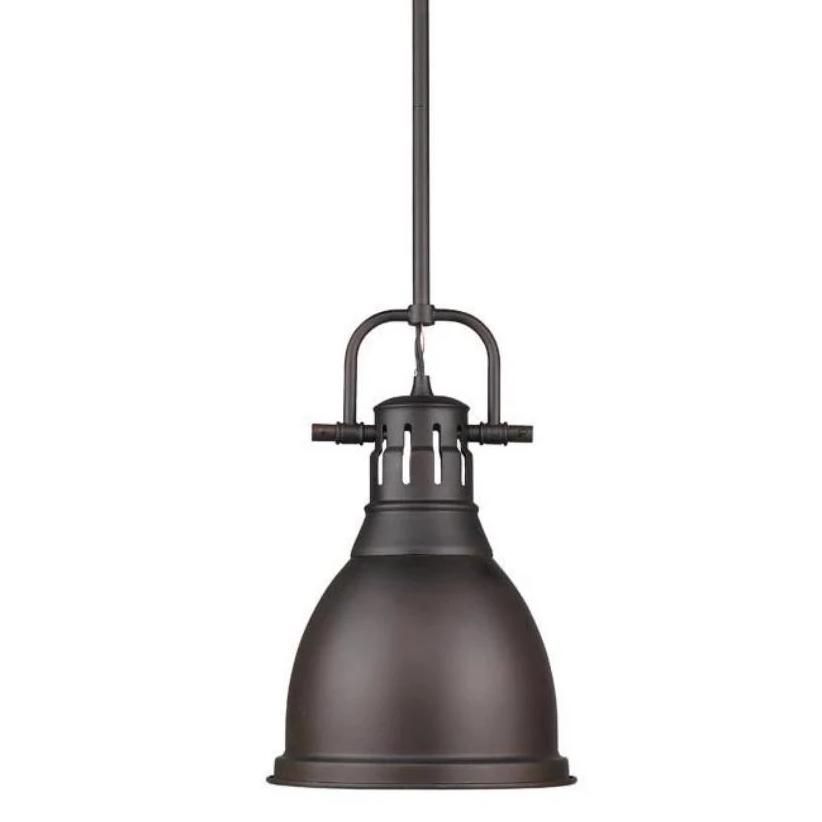 Elm Small Pendant Light Fixture with Rod in Rubbed Bronze Finish - Perfect for Kitchen Island, Dining Room, or Entryway Lighting