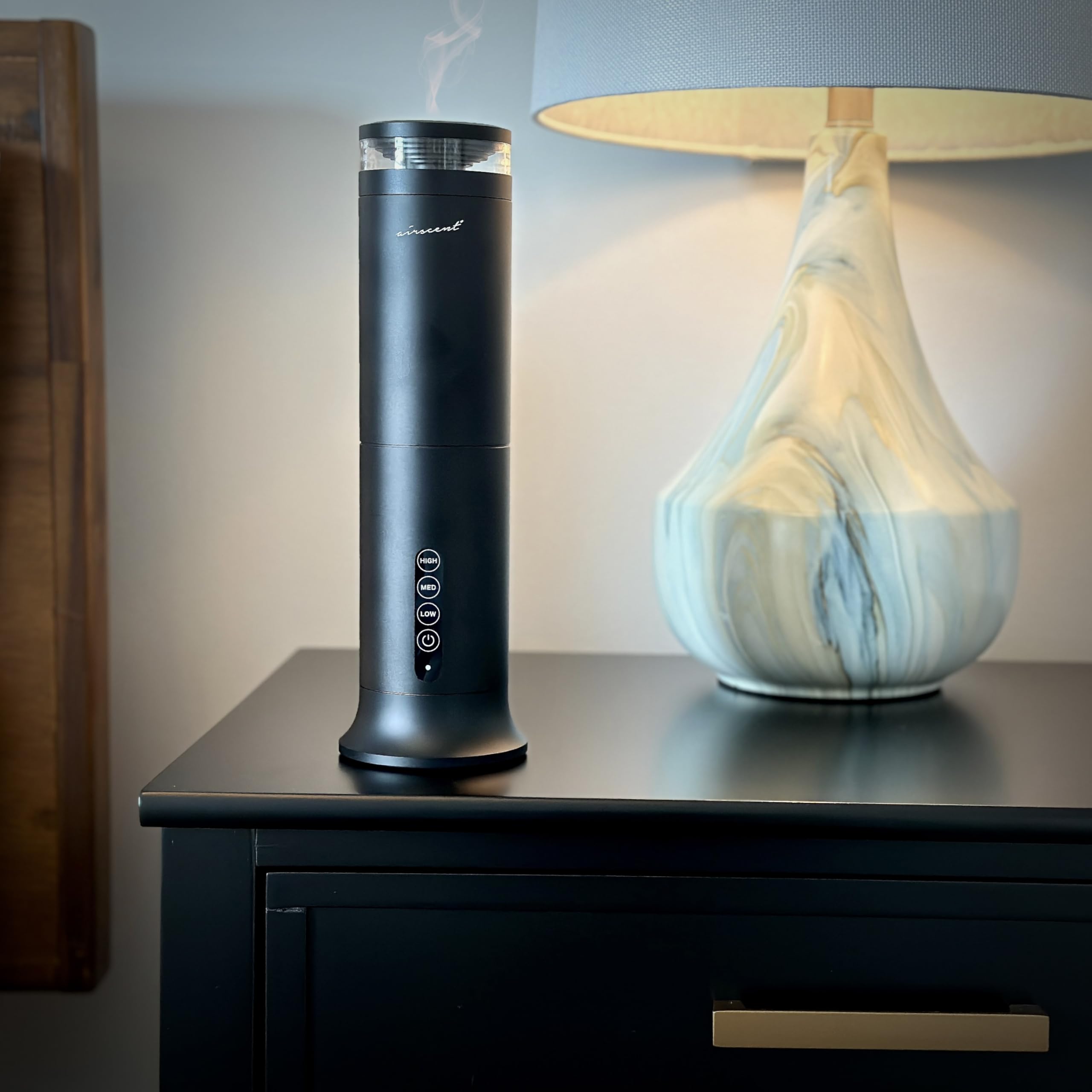 Wireless Essential Oil Diffuser - 100mL Waterless Aromatherapy Diffuser with 1000 Sq Ft Coverage - Smokey Black Fragrance Dispenser for Home, Office & Hotel Use - Perfect for Relaxation, Yoga & Spa Sessions