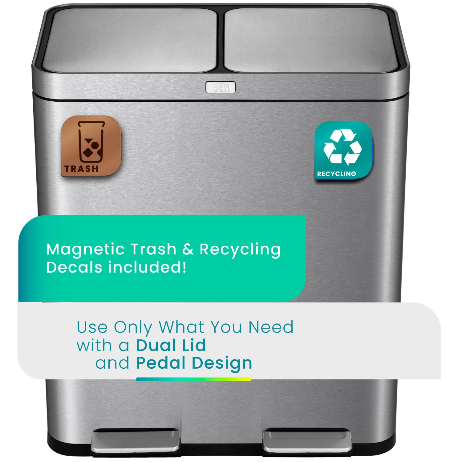 Home Zone Living 15.8 Gallon Stainless Steel Kitchen Trash Can with Dual Removable Liners - Perfect for Recycling & Waste Separation | Ideal for Modern Kitchens, Offices & Eco-Friendly Homes
