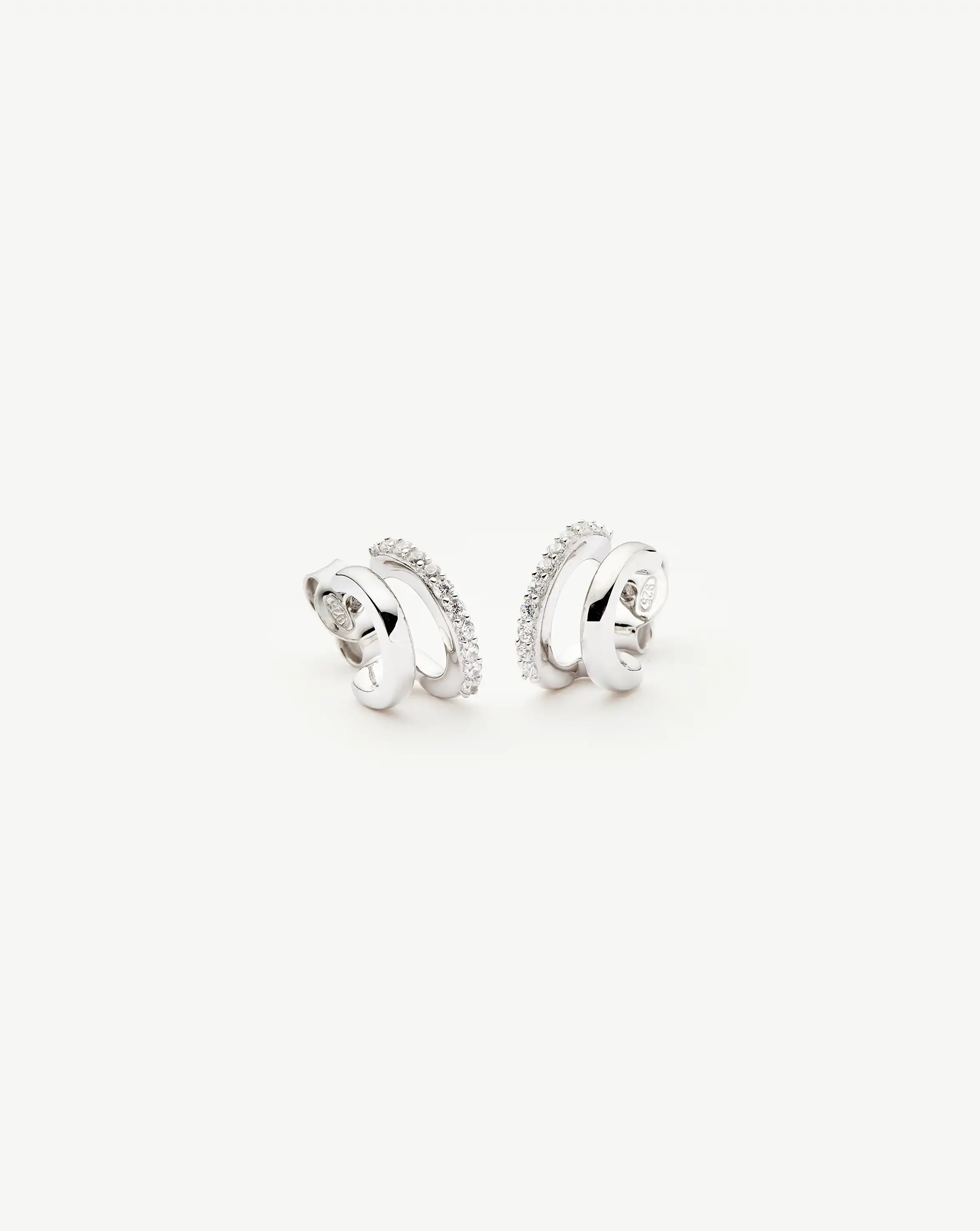 Classic Double Huggies Sterling Silver Earrings with Cubic Zirconia - Elegant Hoop Earrings for Women, Perfect for Everyday Wear, Parties & Special Occasions