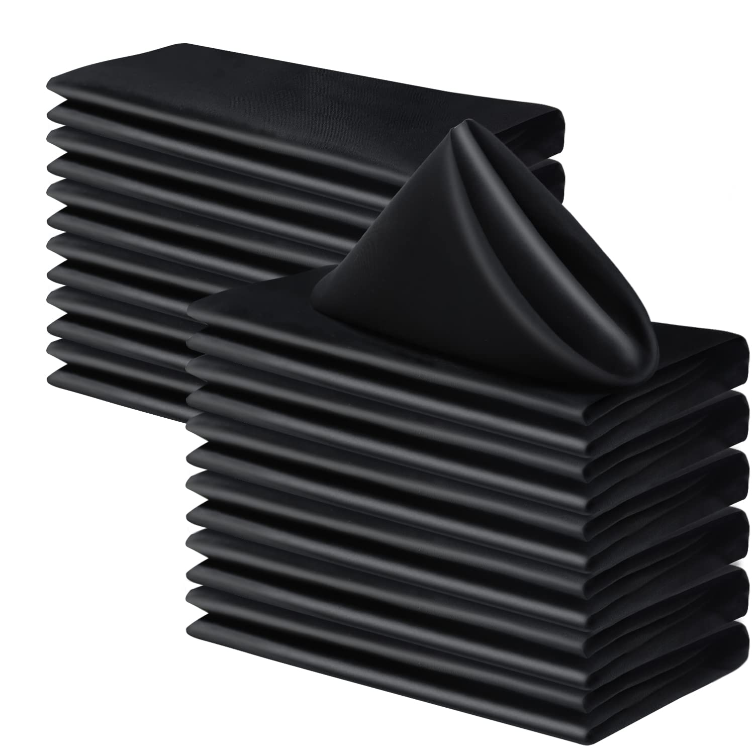 25 Pack 17x17 Inch Square Satin Cloth Napkins - Soft & Elegant Black Dinner Napkins for Wedding, Party, and Fine Dining Table Setting