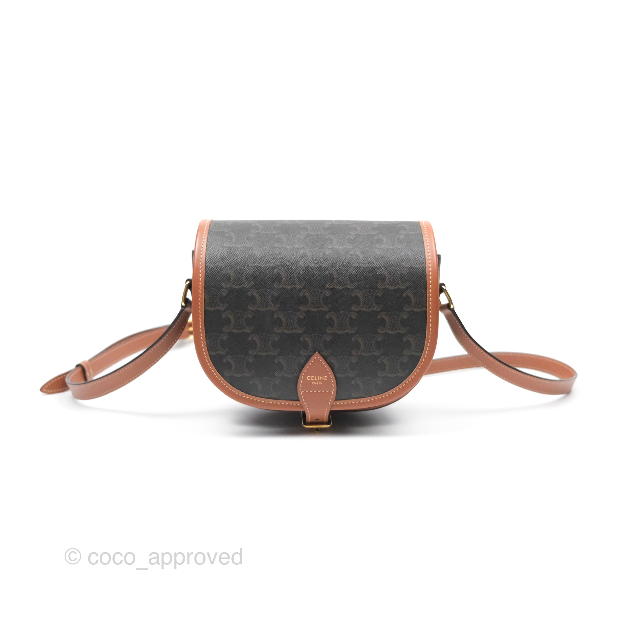 Celine Medium Folco Bag in Triomphe Canvas - Tan Crossbody Bag for Women | Luxury Handbag for Work, Travel & Everyday Use