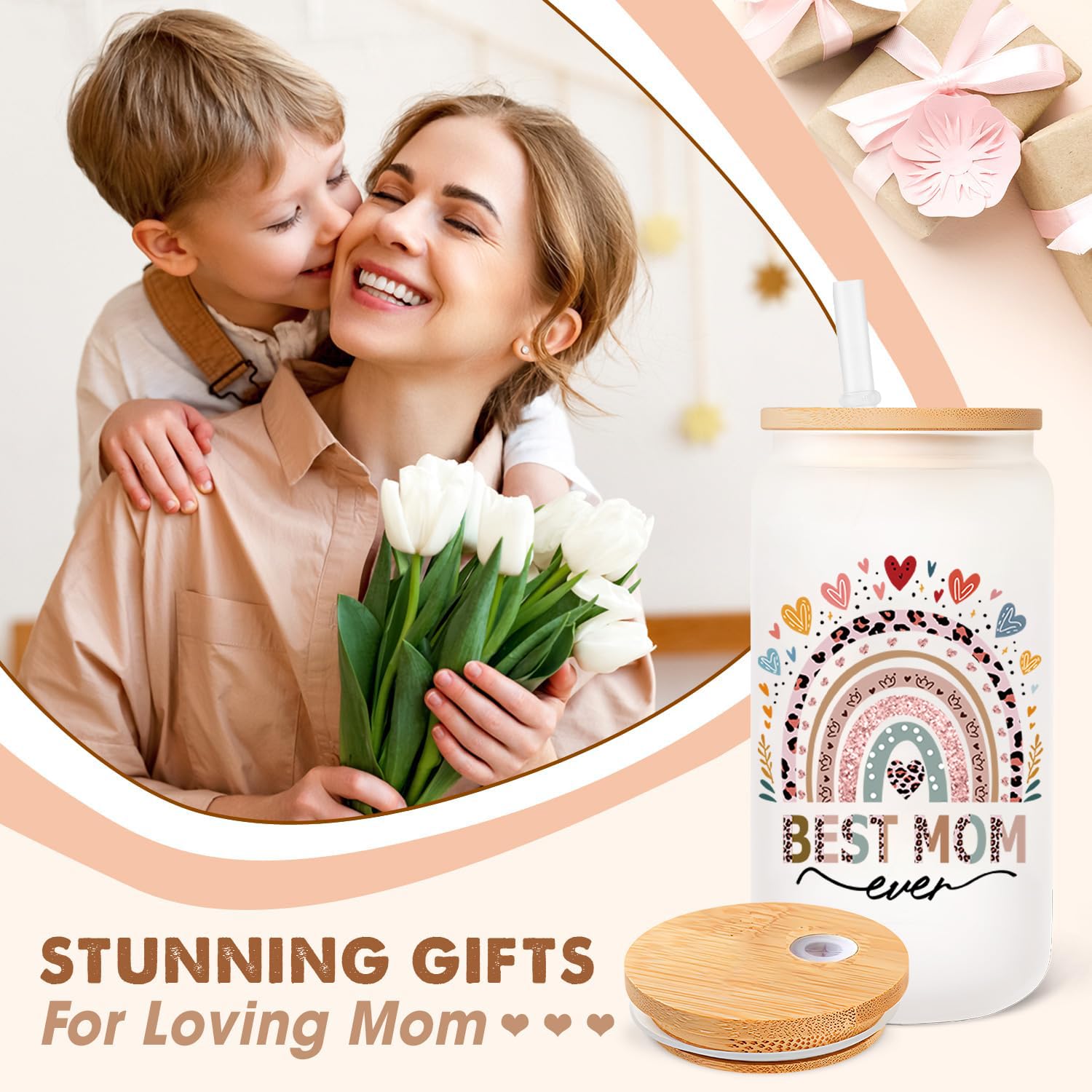 Best Mom Ever Gifts - Funny 16oz Can Glass Gift Set for Mother's Day, Birthday, Christmas - Thoughtful Present from Daughter or Son - Perfect for Mother-in-Law, Thanksgiving & Special Occasions - Great for Coffee, Tea or Decorating Home Office