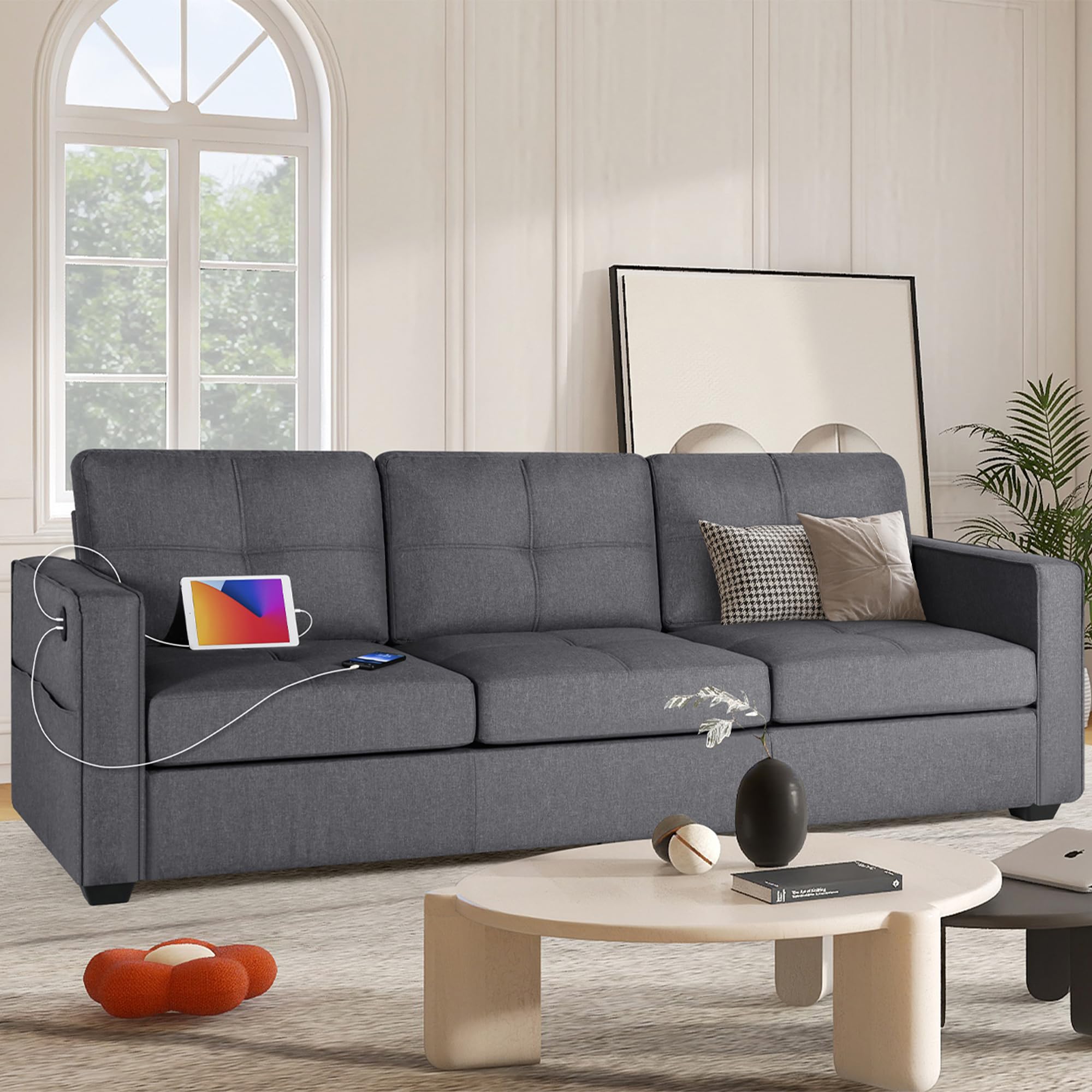 TYBOATLE Modular Sectional Sofa with Ottoman - Convertible Couch Set for Small Spaces, Dark Grey - Comfortable Living Room Furniture for Apartments, Home Theater & Cozy Family Gatherings