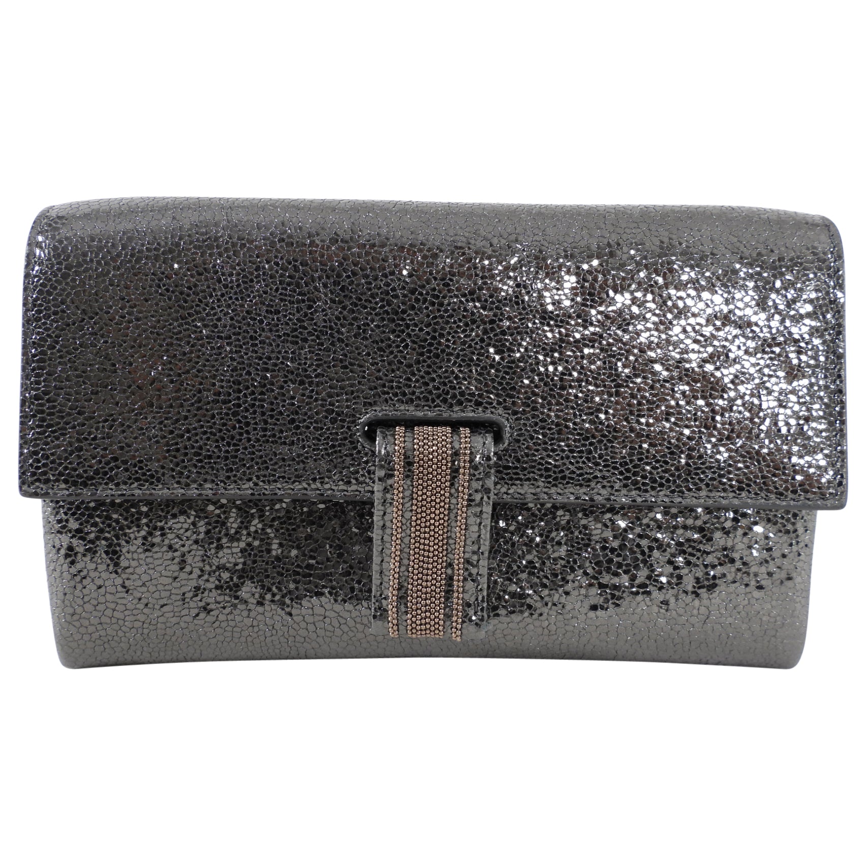 Brunello Cucinelli Charcoal Grey Leather Monili Wallet on Strap Crossbody Bag for Women - Perfect for Everyday Use, Travel & Shopping