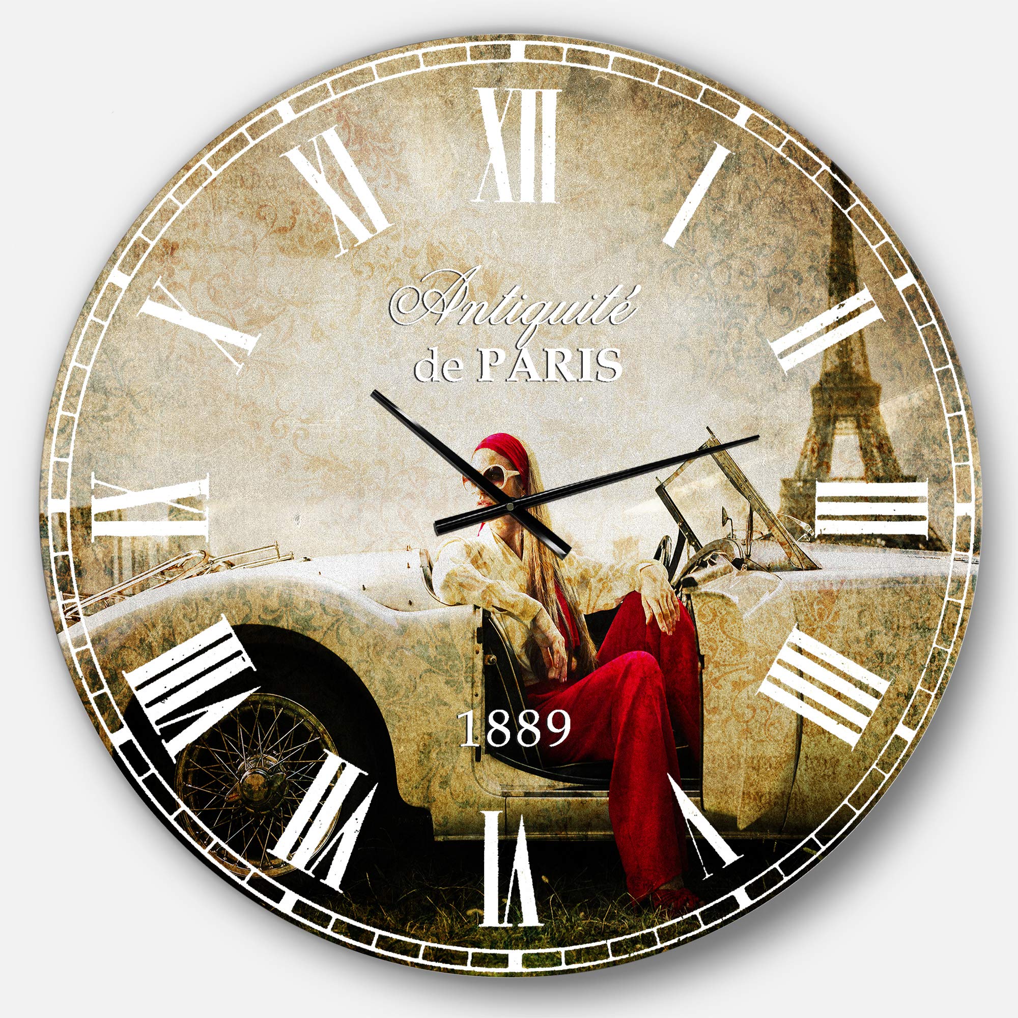 DesignArt 'Fashion Woman in Car' Large Wall Clock - 29x29 Inches - Modern Home & Office Decor - Perfect for Living Room, Bedroom or Office Wall Art