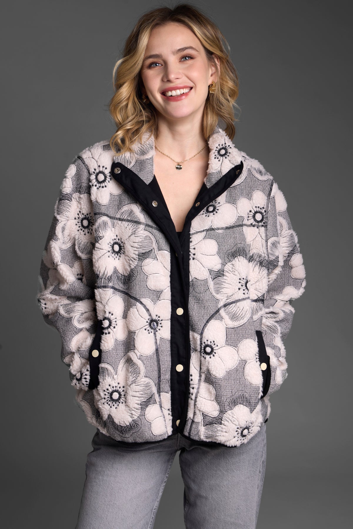 Women's Floral Sherpa Jacket - Cozy Fleece Lined Winter Coat for Outdoor Activities, Hiking & Casual Wear
