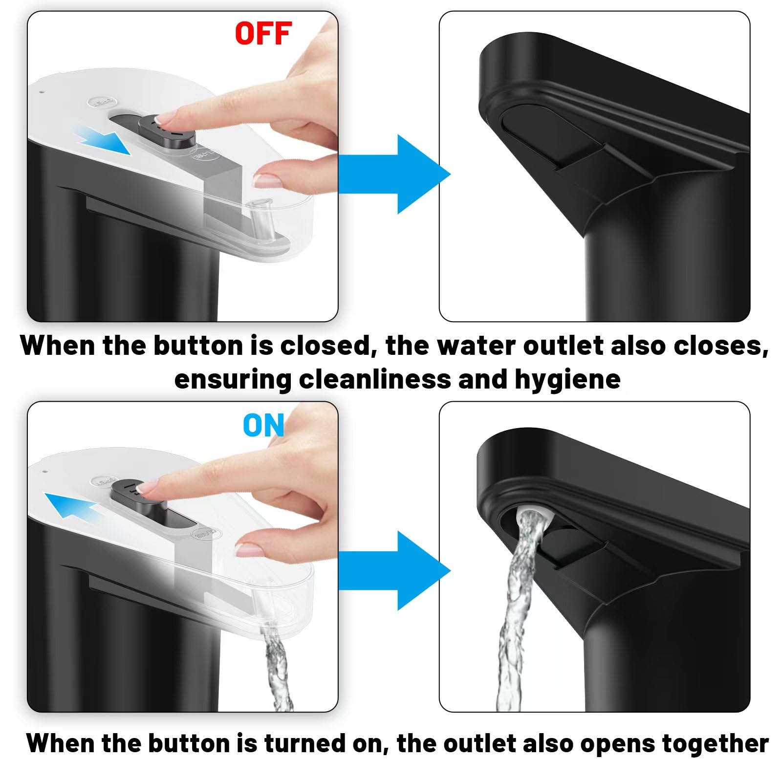 5 Gallon Water Dispenser Pump - Electric & Rechargeable Portable Water Dispenser for Home, Office, Camping - Panda Black Design