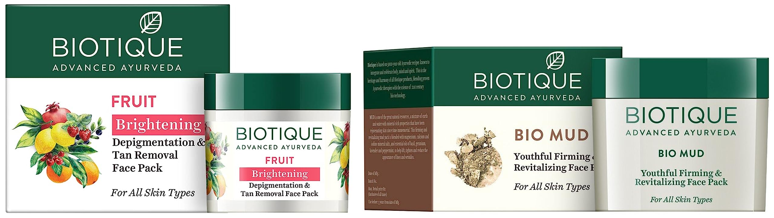 Biotique Bio Fruit Whitening Face Pack for Brightening & Tan Removal - 75g | Bio Mud Firming Face Mask for Youthful Skin - All Skin Types - Perfect for Daily Skincare & Spa Treatments
