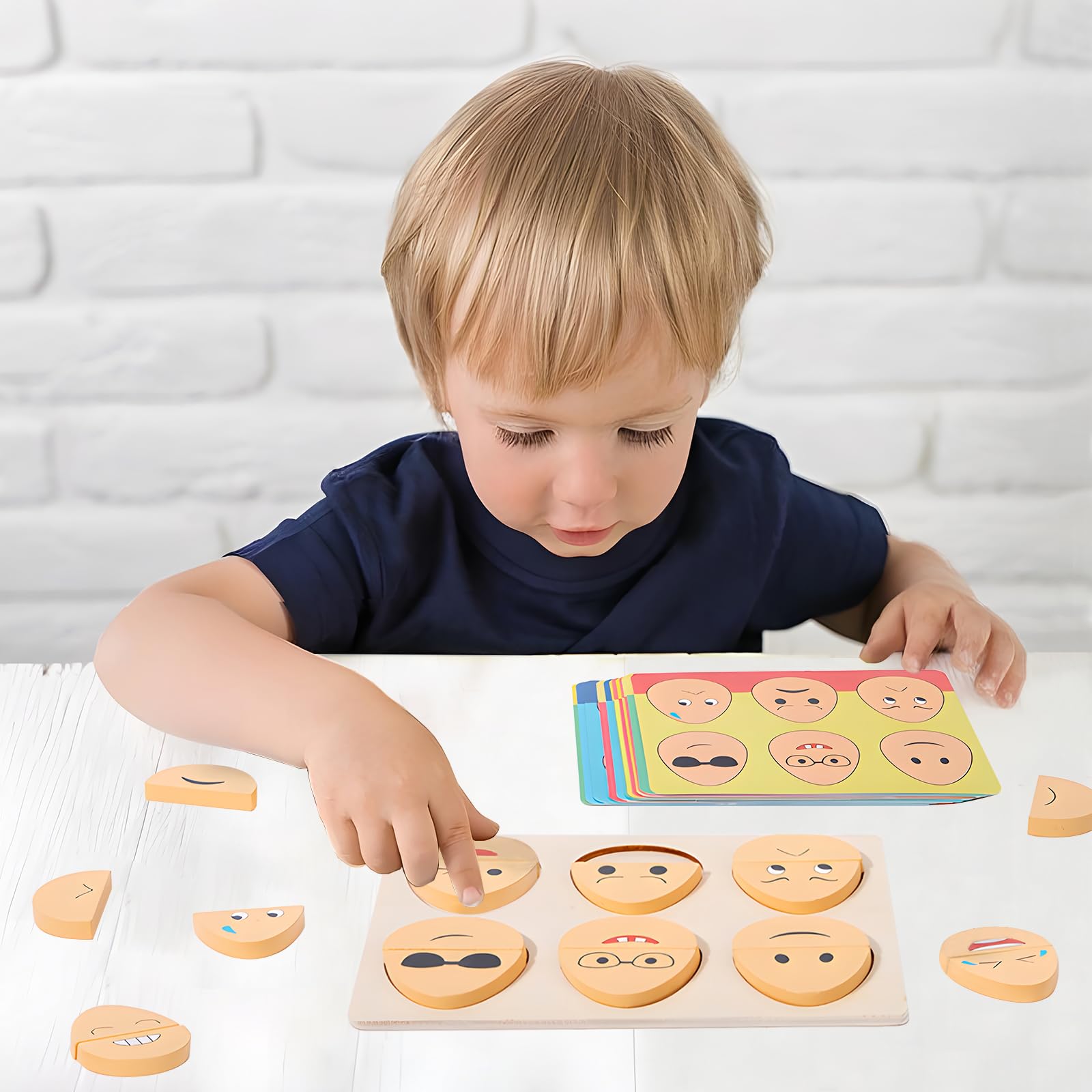 Montessori Wooden Toys for 1 2 3 Year Old Kids - 32 Pcs Toddler Educational Sorting & Matching Puzzle Blocks with Facial Expressions - Preschool Learning Games, Birthday Gifts & Stocking Stuffers - Perfect for Early Childhood Development & Sensory Play
