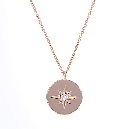 14K Gold Diamond Polaris Star Necklace - Minimalist Layering Disc Charm Pendant for Women | Elegant Everyday Jewelry & Perfect Gift for Her | Birthday, Anniversary, Valentine's Day Present