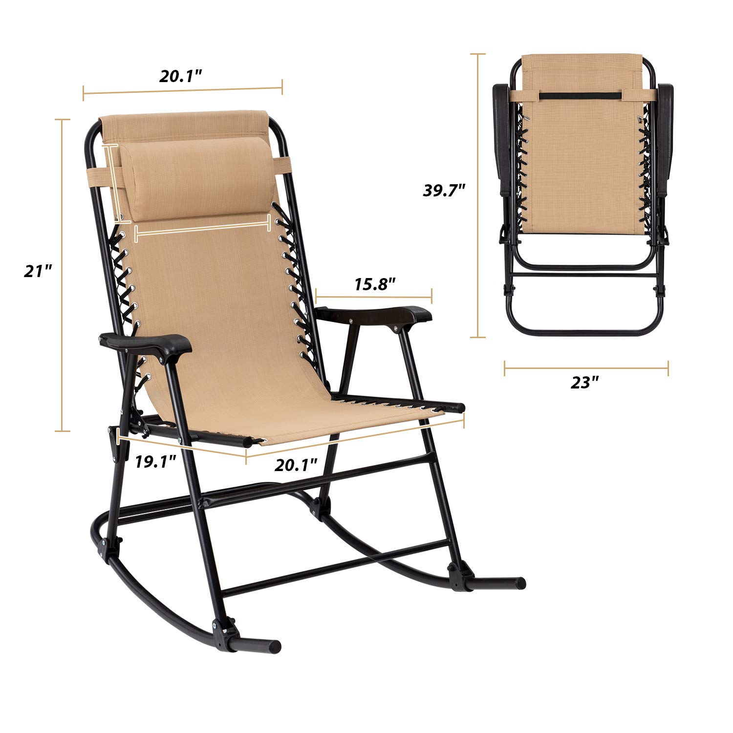 Flamaker Patio Rocking Chair - Zero Gravity Outdoor Folding Recliner Lounge Chair with Adjustable Backrest, Heavy Duty Steel Frame - Perfect for Backyard, Poolside, Beach & Camping (Beige)