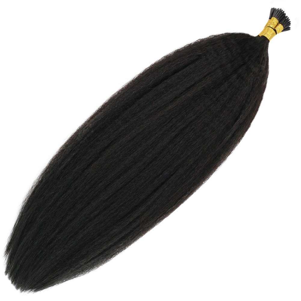Kinky Straight Human Hair I-Tip Extensions - 100 Strands (1g/Strand) 22 Inch Natural Color Pre-Bonded Hair Extensions for Black Women | Perfect for Protective Styling, Weddings & Everyday Glam