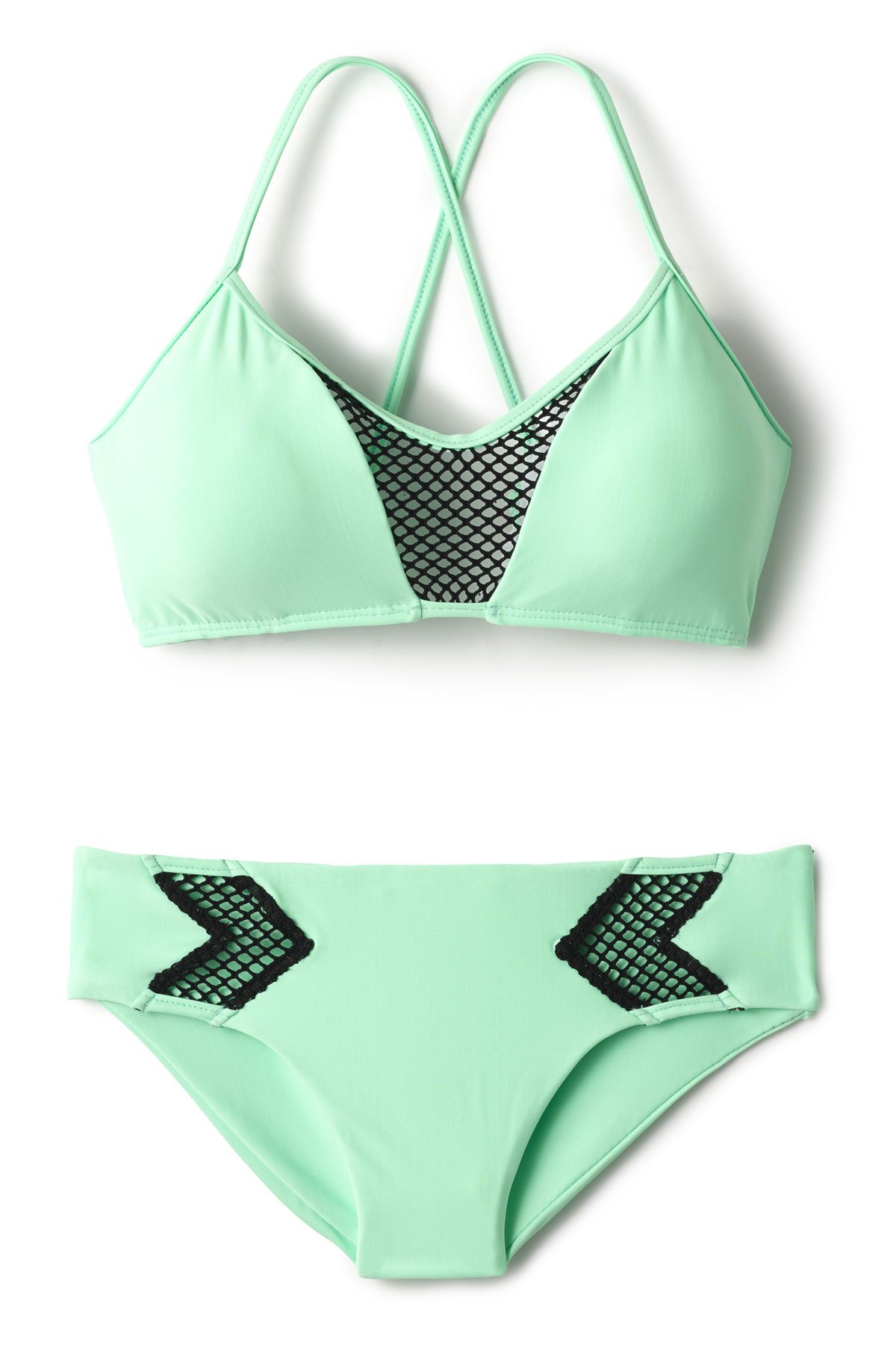 Luli Fama Women's For Your Eyes Only Criss Cross Triangle Bikini Top - Sexy Net Front Swimwear for Beach, Pool & Vacation