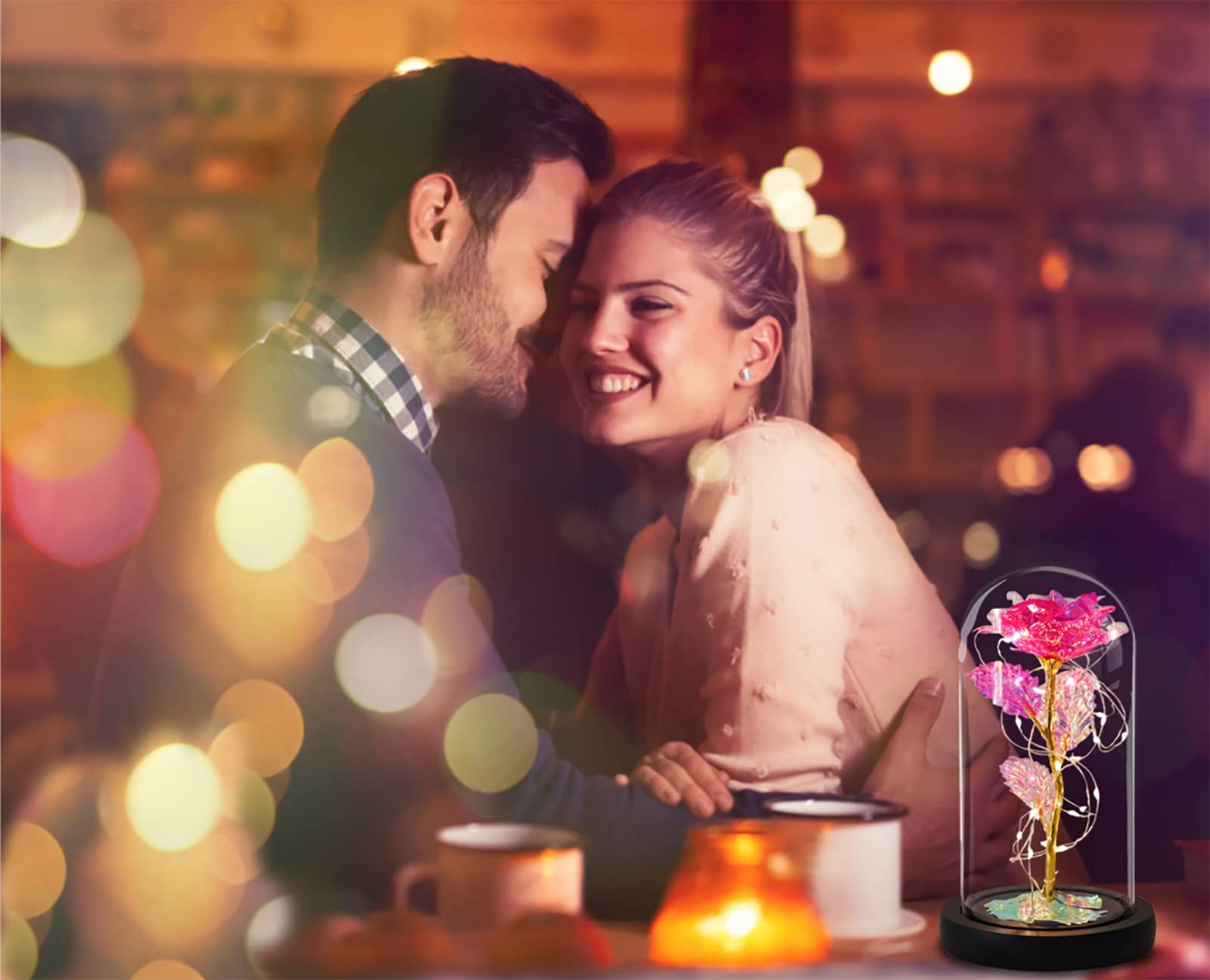 Eternal Rose Under Glass Dome - Valentine's Day Gift for Her, Galaxy Rose with LED Lights, Artificial Flower Gift for Women, Mom, Mother, Grandma - Perfect for Mother's Day, Wedding, Anniversary, Home Decor, Romantic Proposal, Bedroom Centerpiece