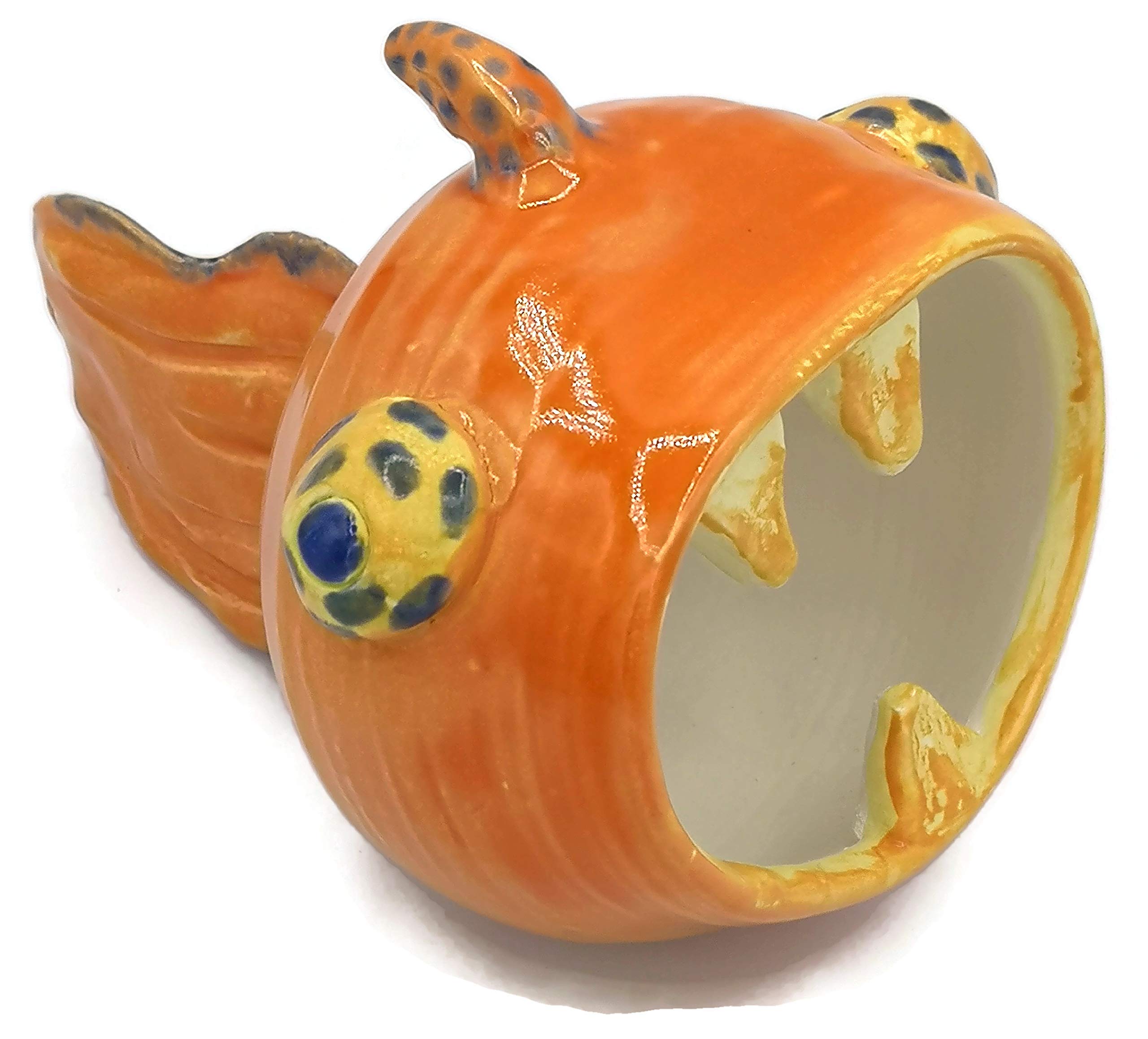 Handmade Orange Ceramic Fish Sculpture - Unique Home & Office Decor Art Piece for Living Room, Shelf, or Desk Display